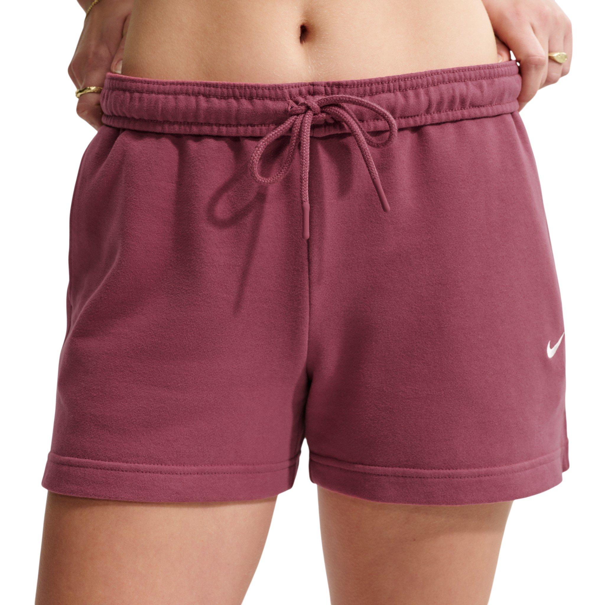 Nike Women's Studio Fleece Lightweight Mid-Rise Shorts - Dark Pink - DARK PINK