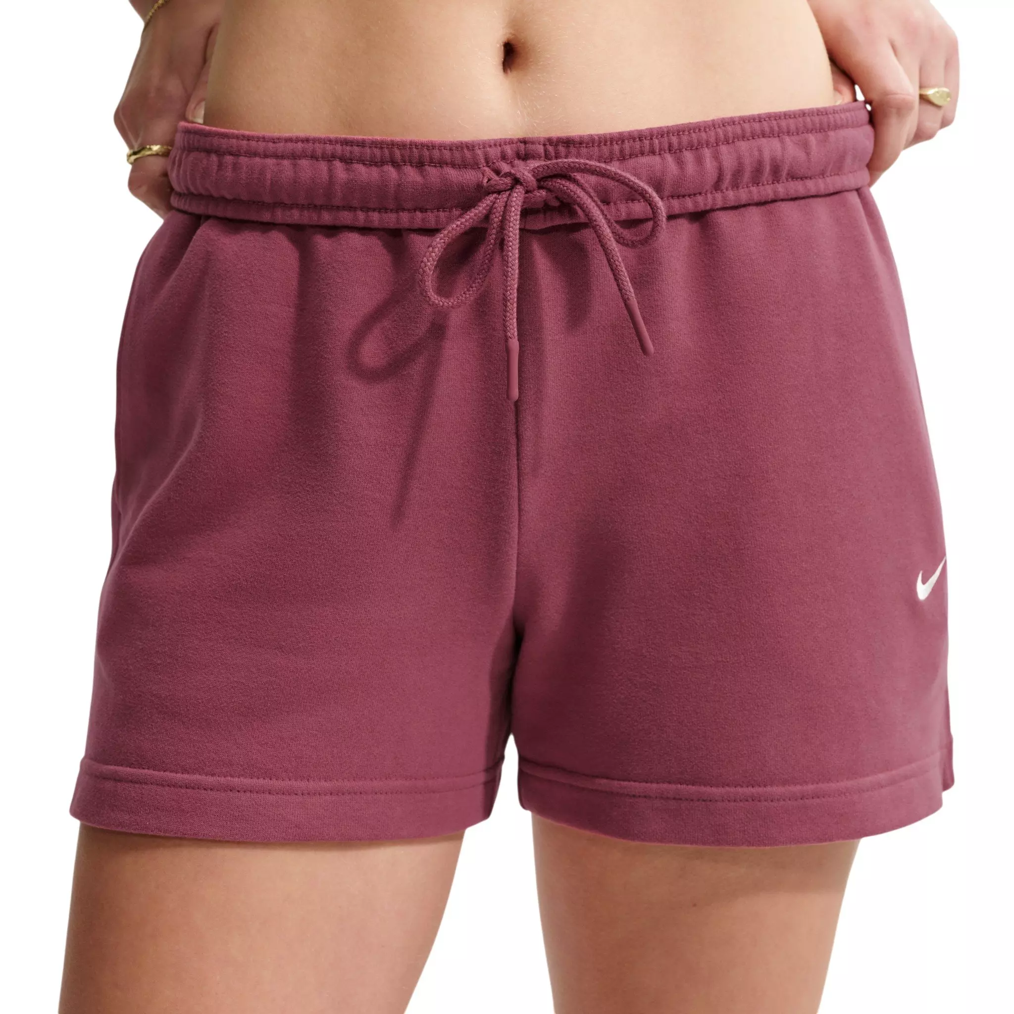 Nike Women's Studio Fleece Lightweight Mid-Rise Shorts - Dark Pink - DARK PINK