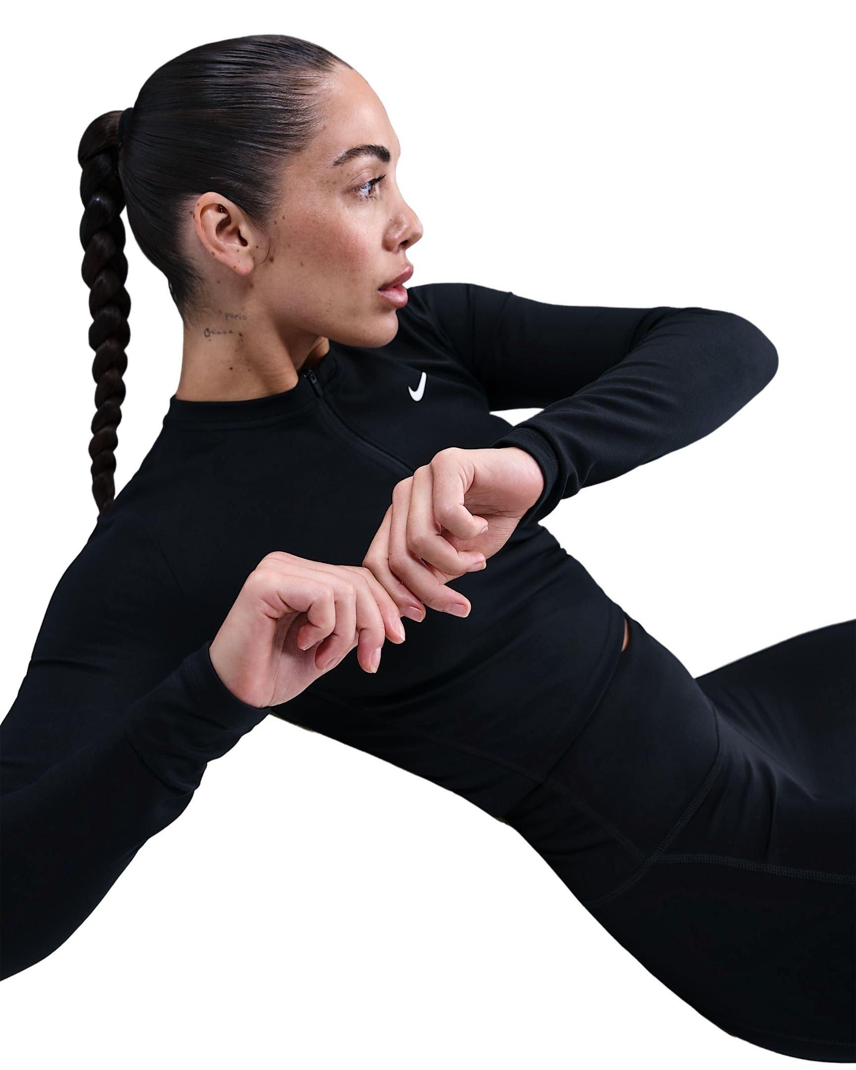 Nike Women's One Dri-FIT 1/2-Zip Mid Layer -Black - BLACK Thumbnail View 3