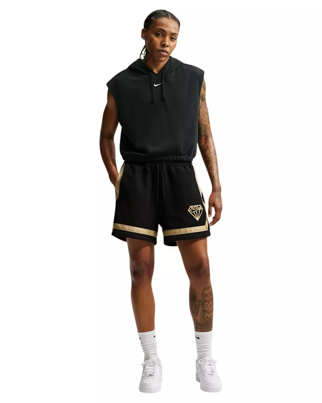 Nike Women's Crossover 5" Fleece Basketball Shorts - Black/Gold - BLACK/GOLD