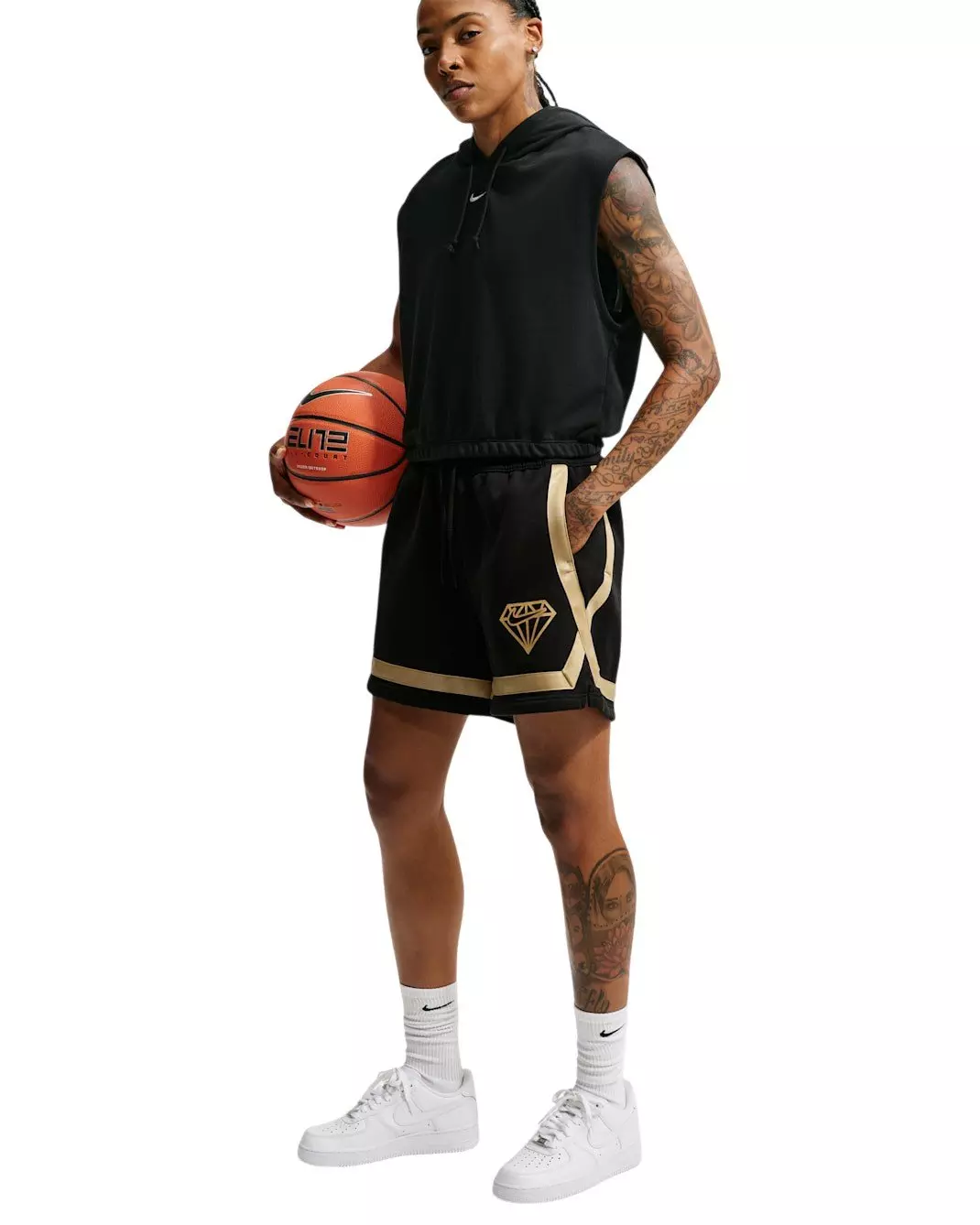 Nike Women's Crossover 5" Fleece Basketball Shorts - Black/Gold - BLACK/GOLD