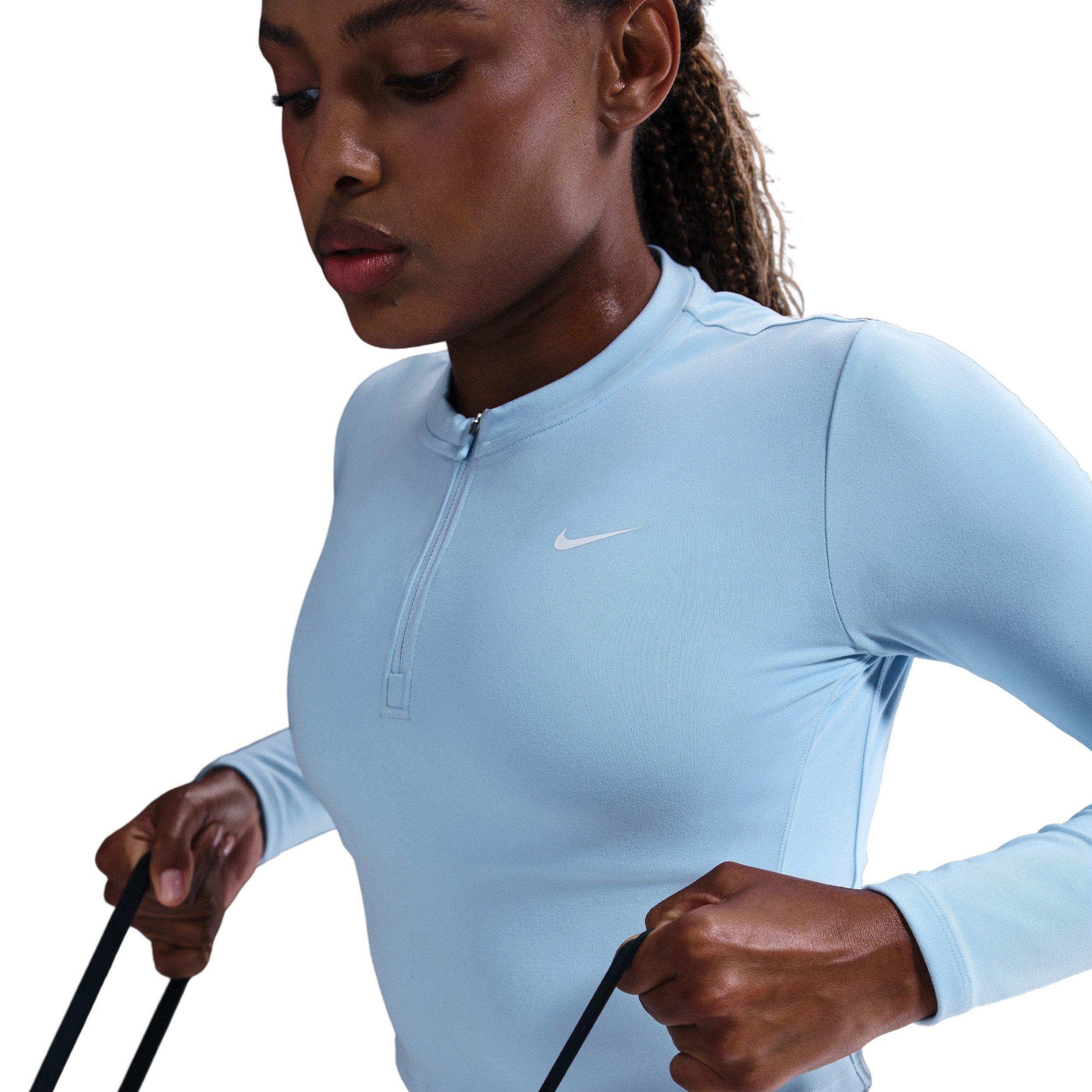 Nike Women's One Dri-FIT 1/2-Zip Mid Layer -Lt Blue - LT BLUE Thumbnail View 3