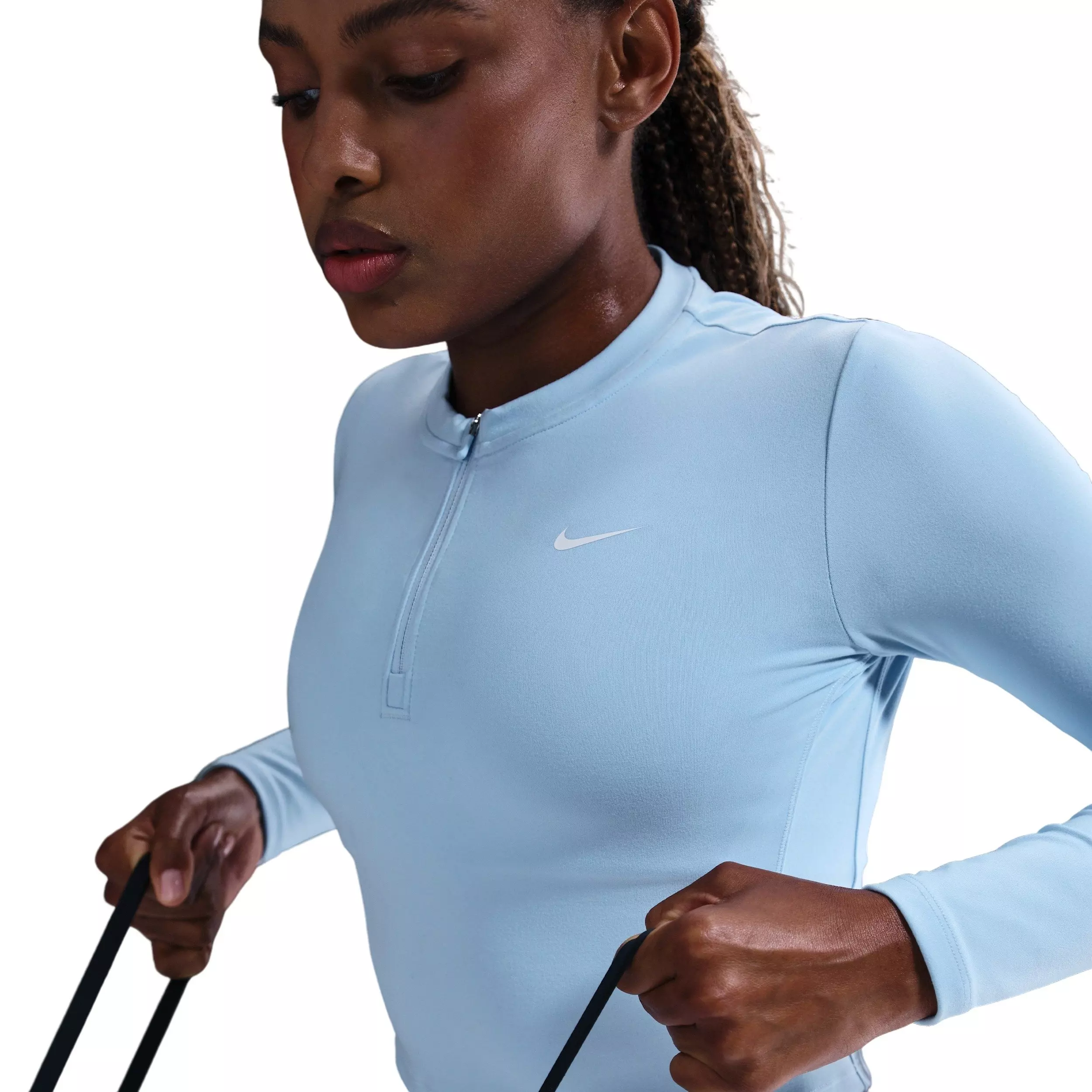 Nike Women's One Dri-FIT 1/2-Zip Mid Layer -Lt Blue - LT BLUE