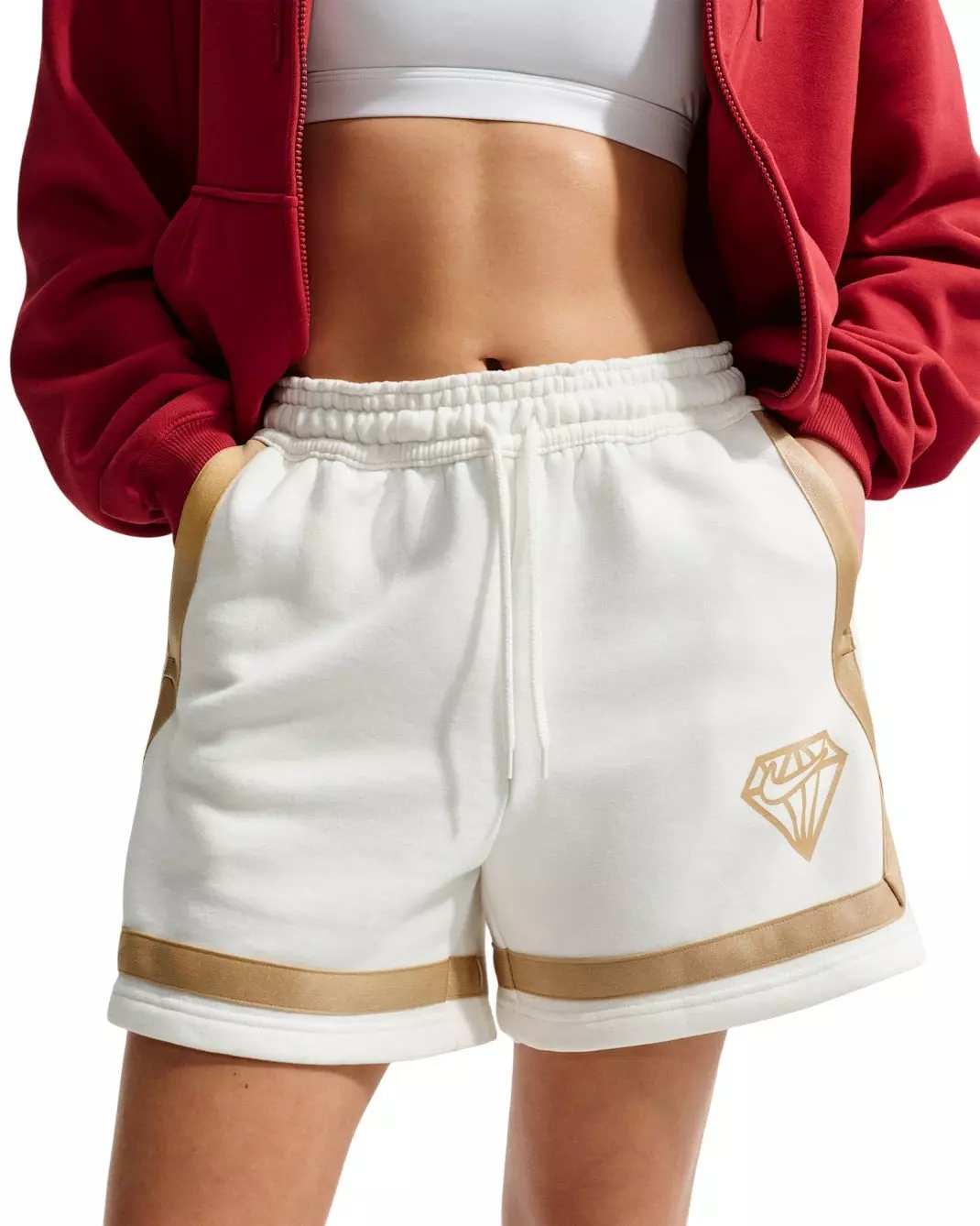 Nike Women's Crossover 5" Fleece Basketball Shorts - White/Gold - WHITE/GOLD