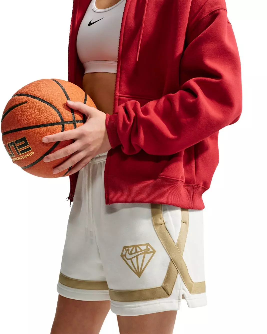 Nike Women's Crossover 5" Fleece Basketball Shorts - White/Gold - WHITE/GOLD