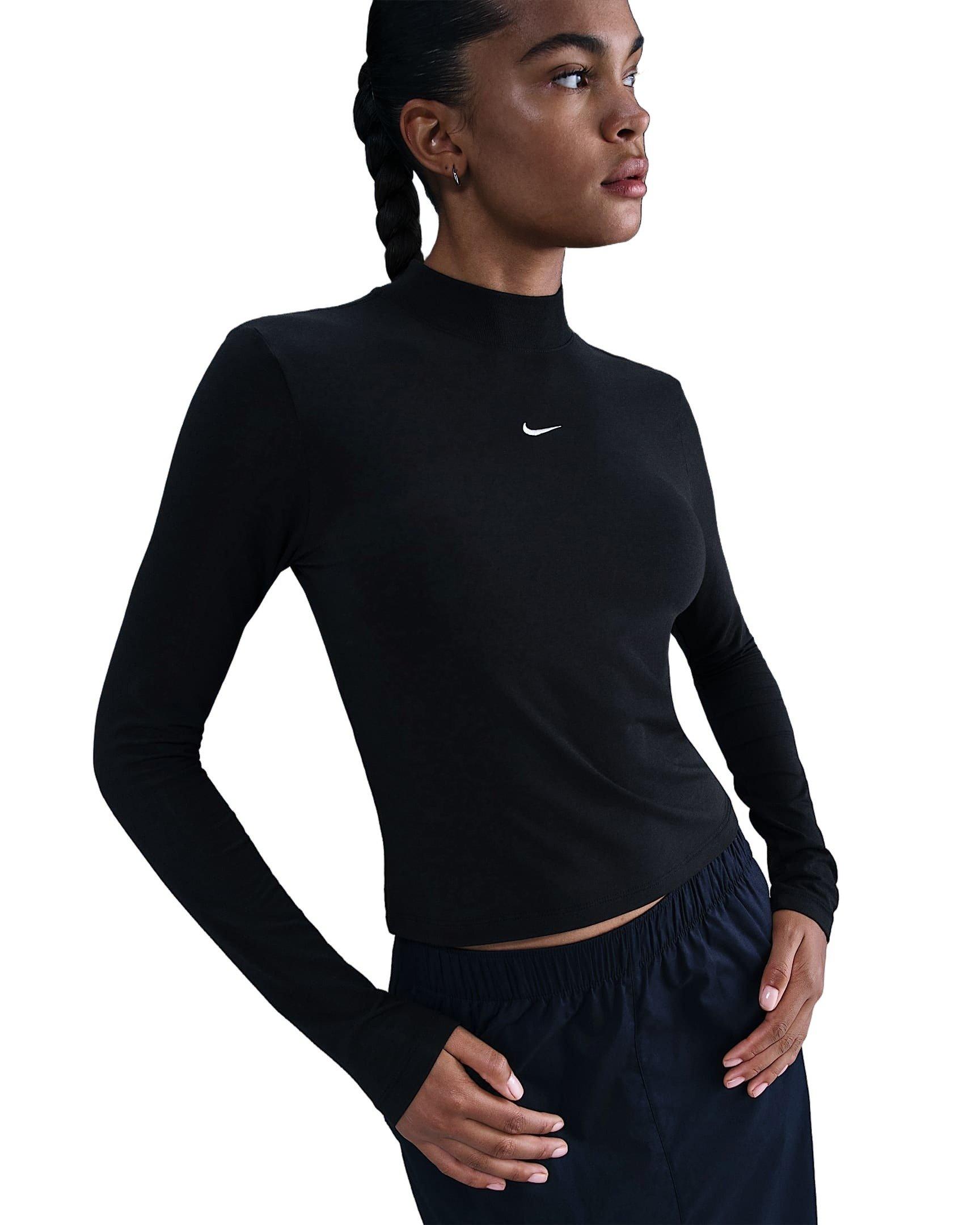 Nike Women's Sportswear Chill Knit Slim Long-Sleeve Mock-Neck T-Shirt -Black - BLACK Thumbnail View 1