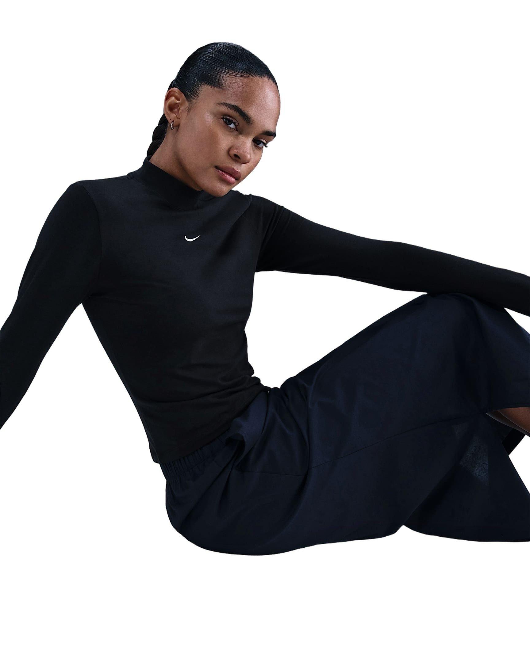 Nike Women's Sportswear Chill Knit Slim Long-Sleeve Mock-Neck T-Shirt -Black - BLACK Thumbnail View 3