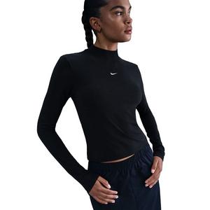 Nike Women's Sportswear Chill Knit Slim Long-Sleeve Mock-Neck T-Shirt -Black