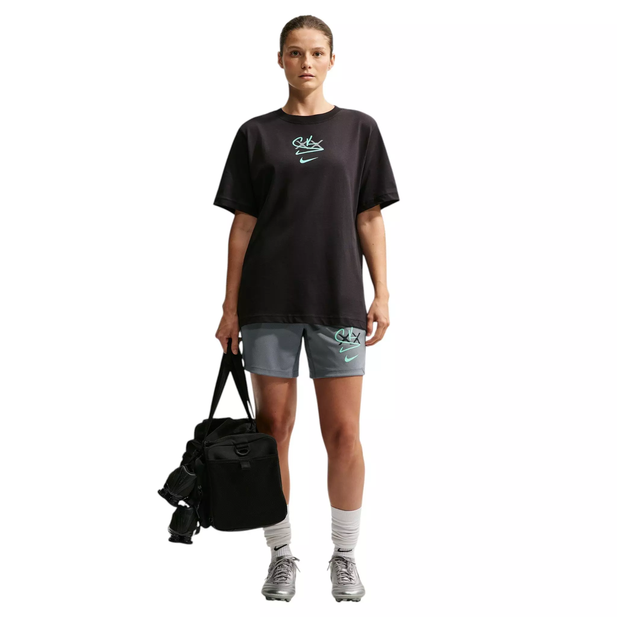 Nike Women's Sam Kerr Strike Dri-FIT Soccer Shorts - Grey/Green - GREY/GREEN