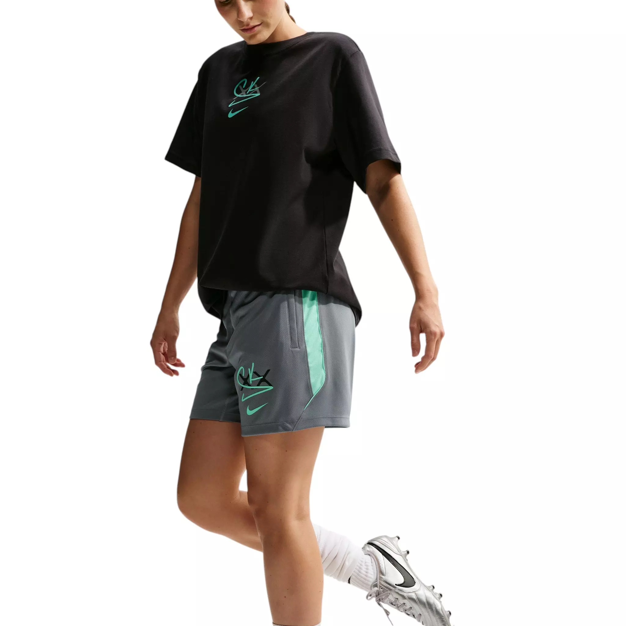 Nike Women's Sam Kerr Strike Dri-FIT Soccer Shorts - Grey/Green - GREY/GREEN