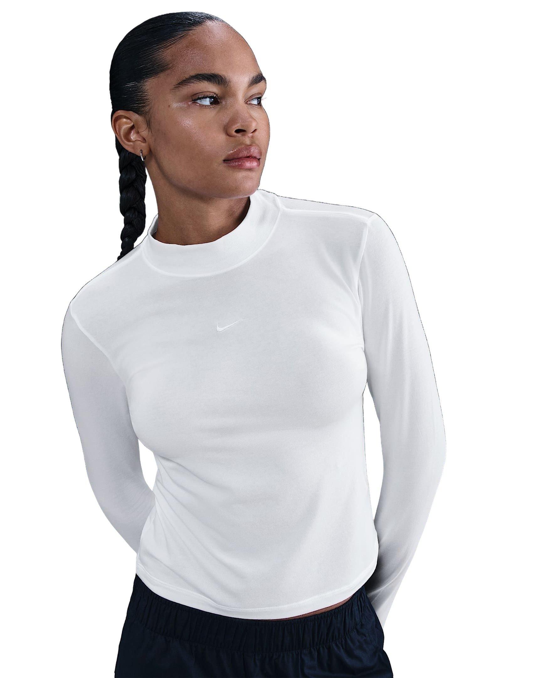 Nike Women's Sportswear Chill Knit Slim Long-Sleeve Mock-Neck T-Shirt - White - WHITE Thumbnail View 1