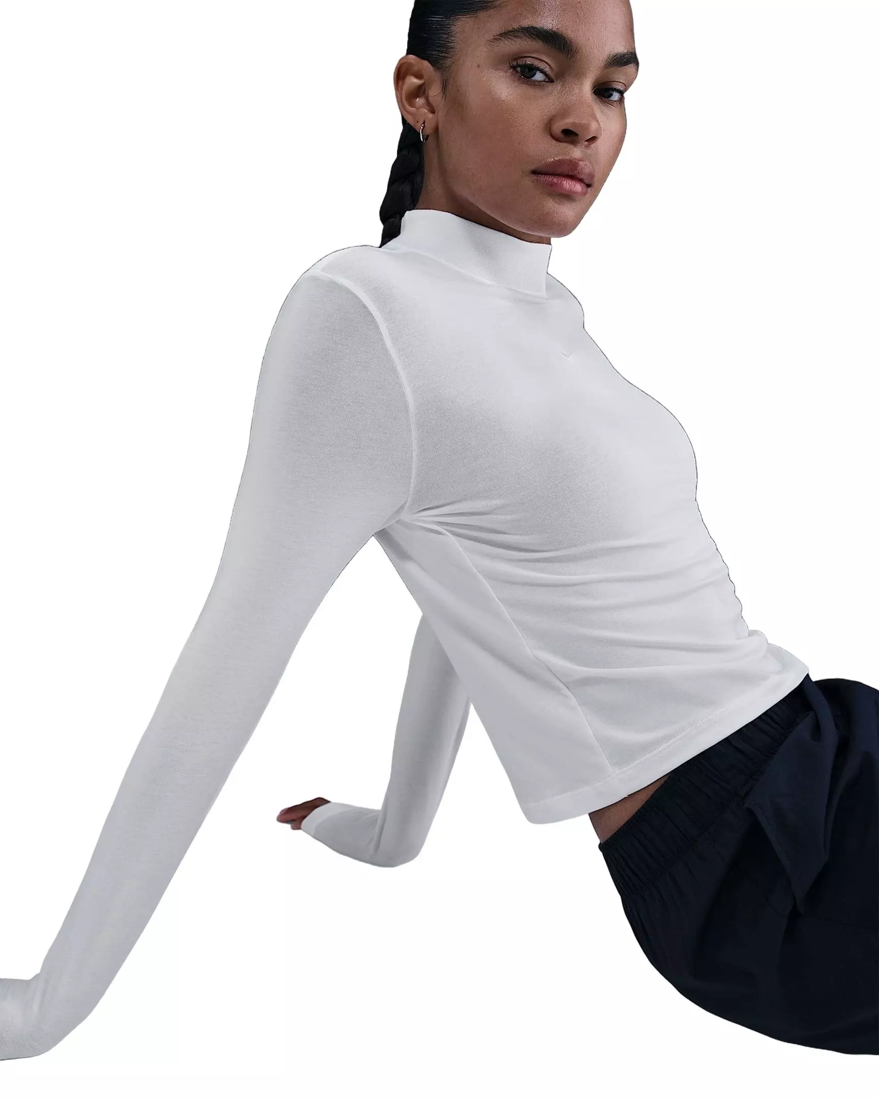 Nike Women's Sportswear Chill Knit Slim Long-Sleeve Mock-Neck T-Shirt - White - WHITE