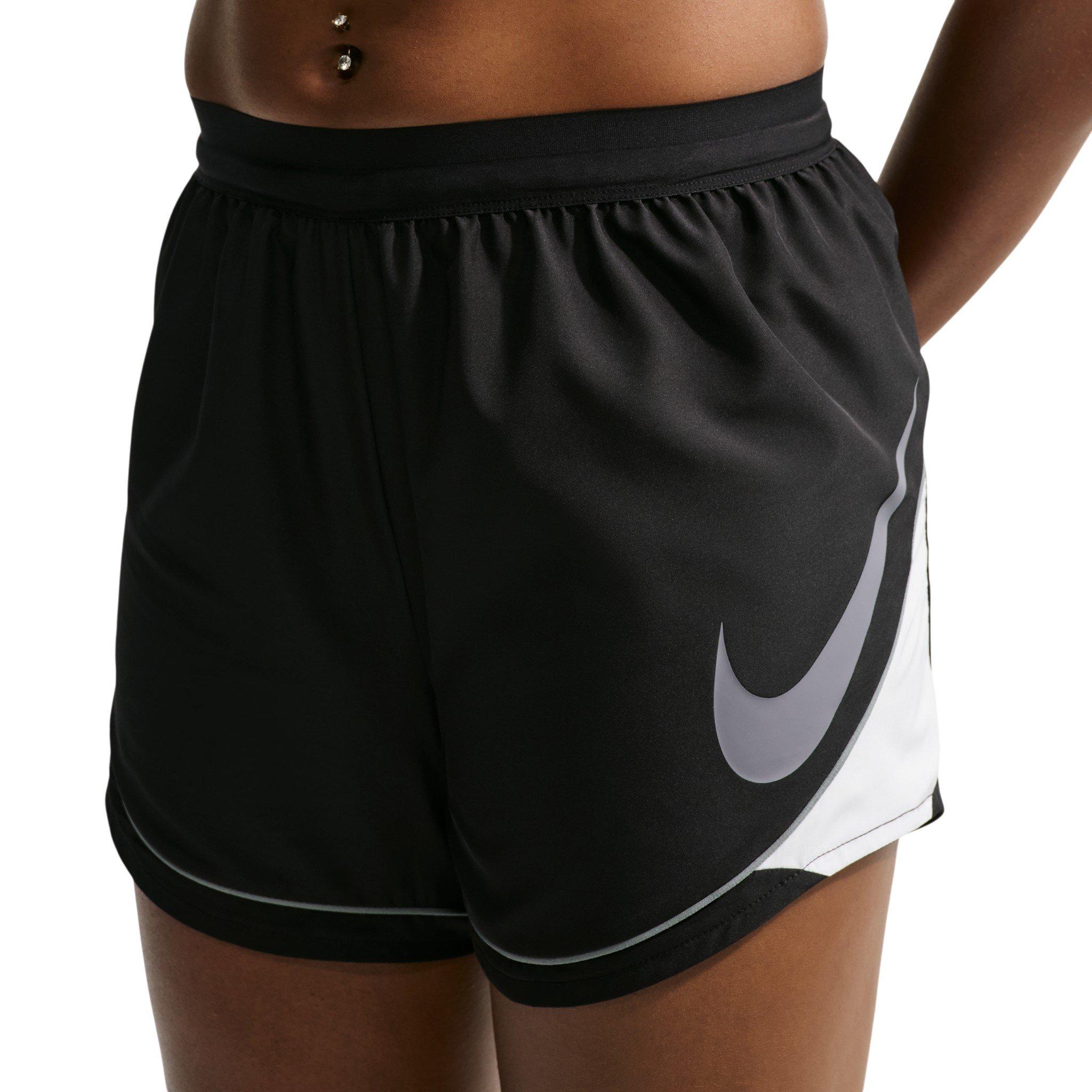Nike Women's Swoosh Dri-FIT Mid-Rise Unlined Running Shorts - Black/White/Grey - BLACK/WHITE/GREY