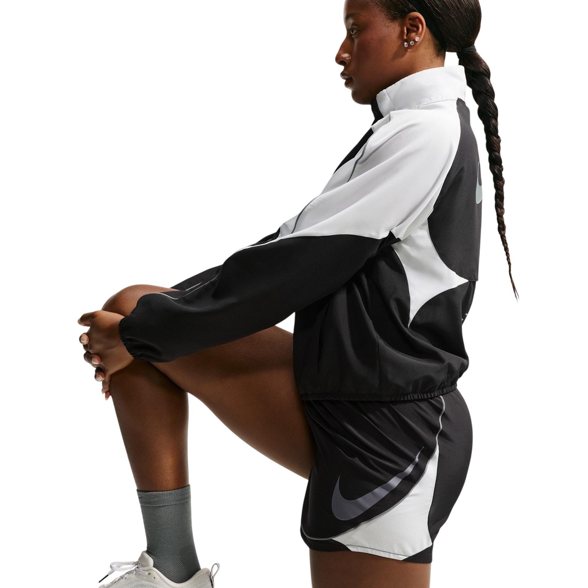 Nike Women's Swoosh Dri-FIT Mid-Rise Unlined Running Shorts - Black/White/Grey - BLACK/WHITE/GREY