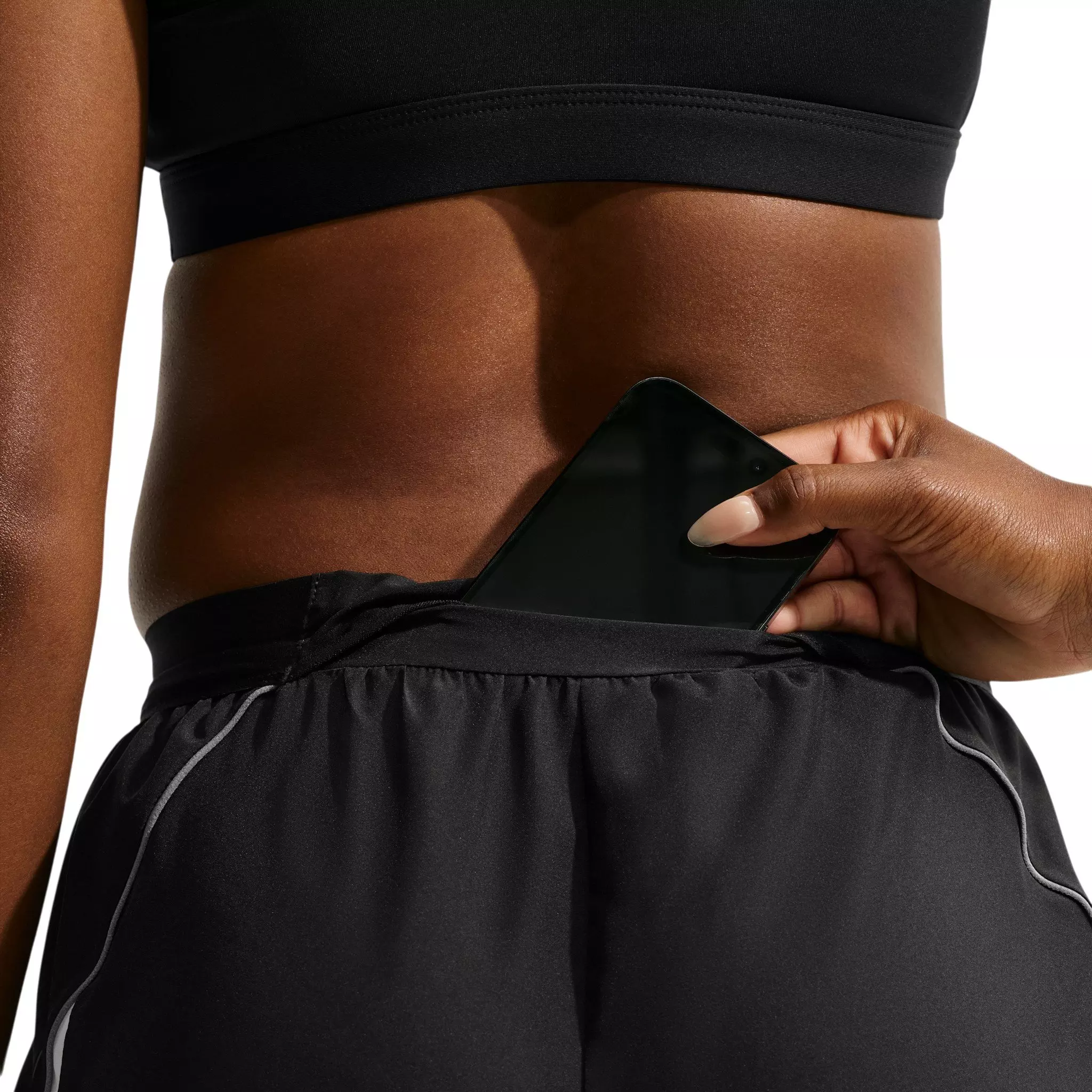 Nike Women's Swoosh Dri-FIT Mid-Rise Unlined Running Shorts - Black/White/Grey - BLACK/WHITE/GREY