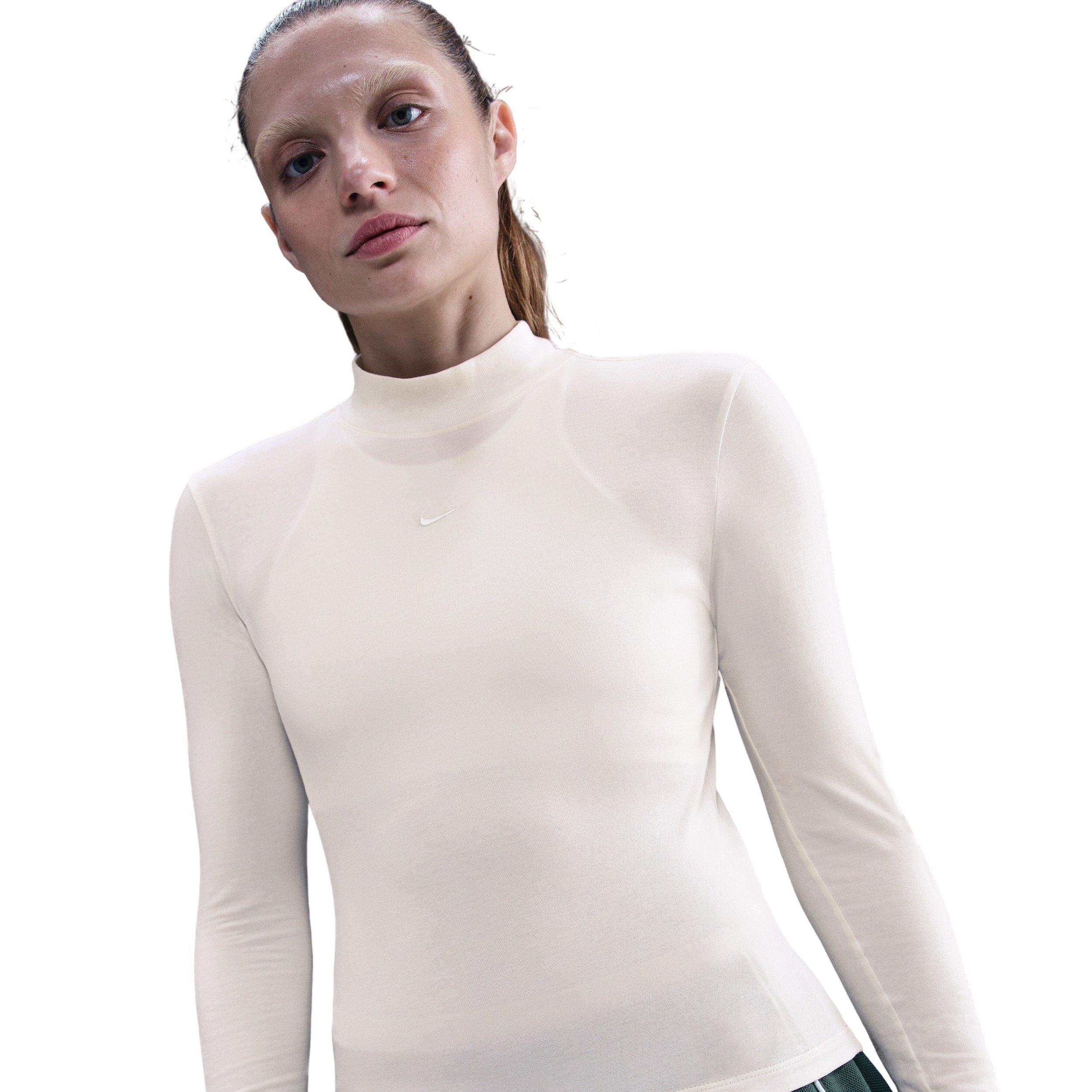 Nike Women's Sportswear Chill Knit Slim Long-Sleeve Mock-Neck T-Shirt - Ivory - IVORY Thumbnail View 1
