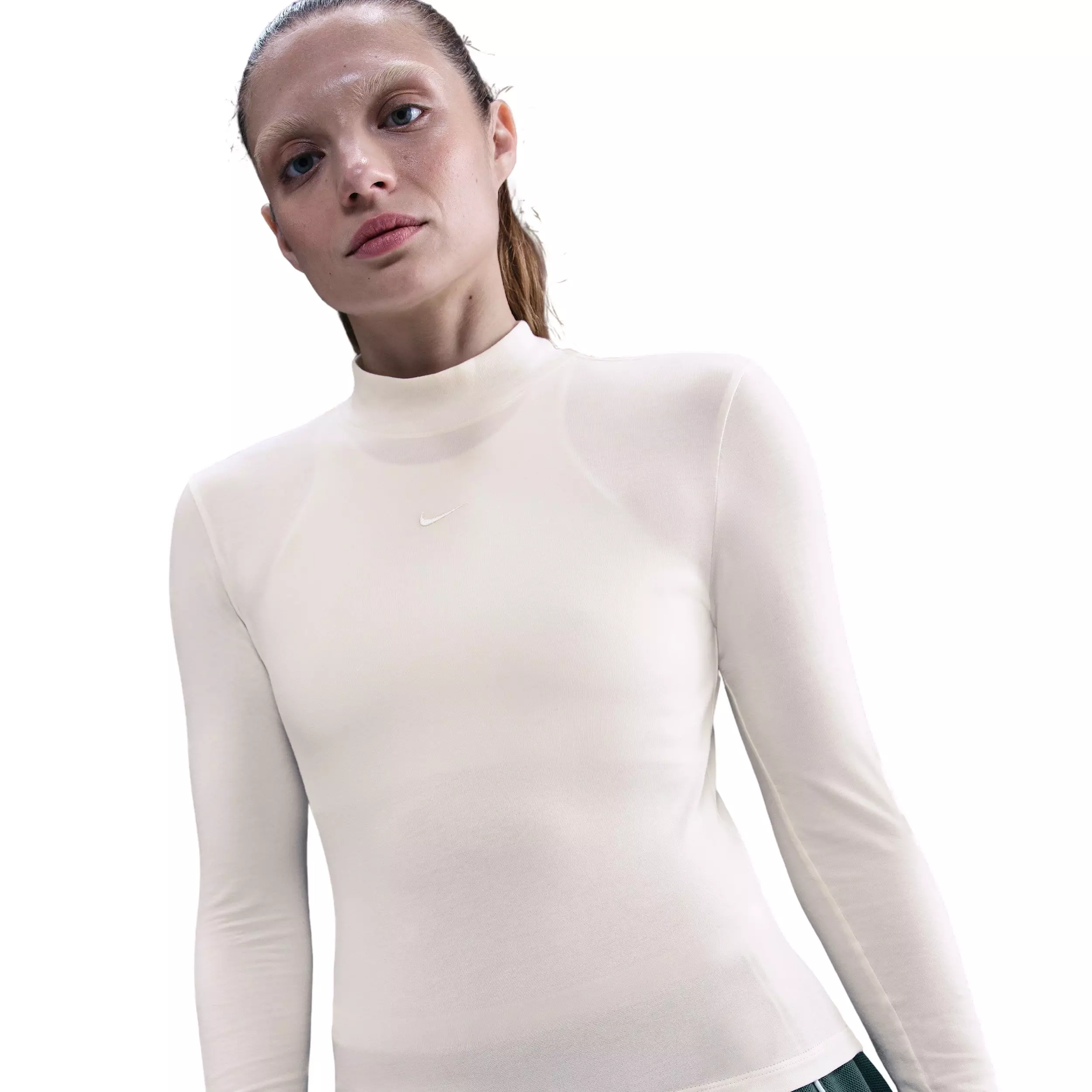 Nike Women's Sportswear Chill Knit Slim Long-Sleeve Mock-Neck T-Shirt - Ivory - IVORY
