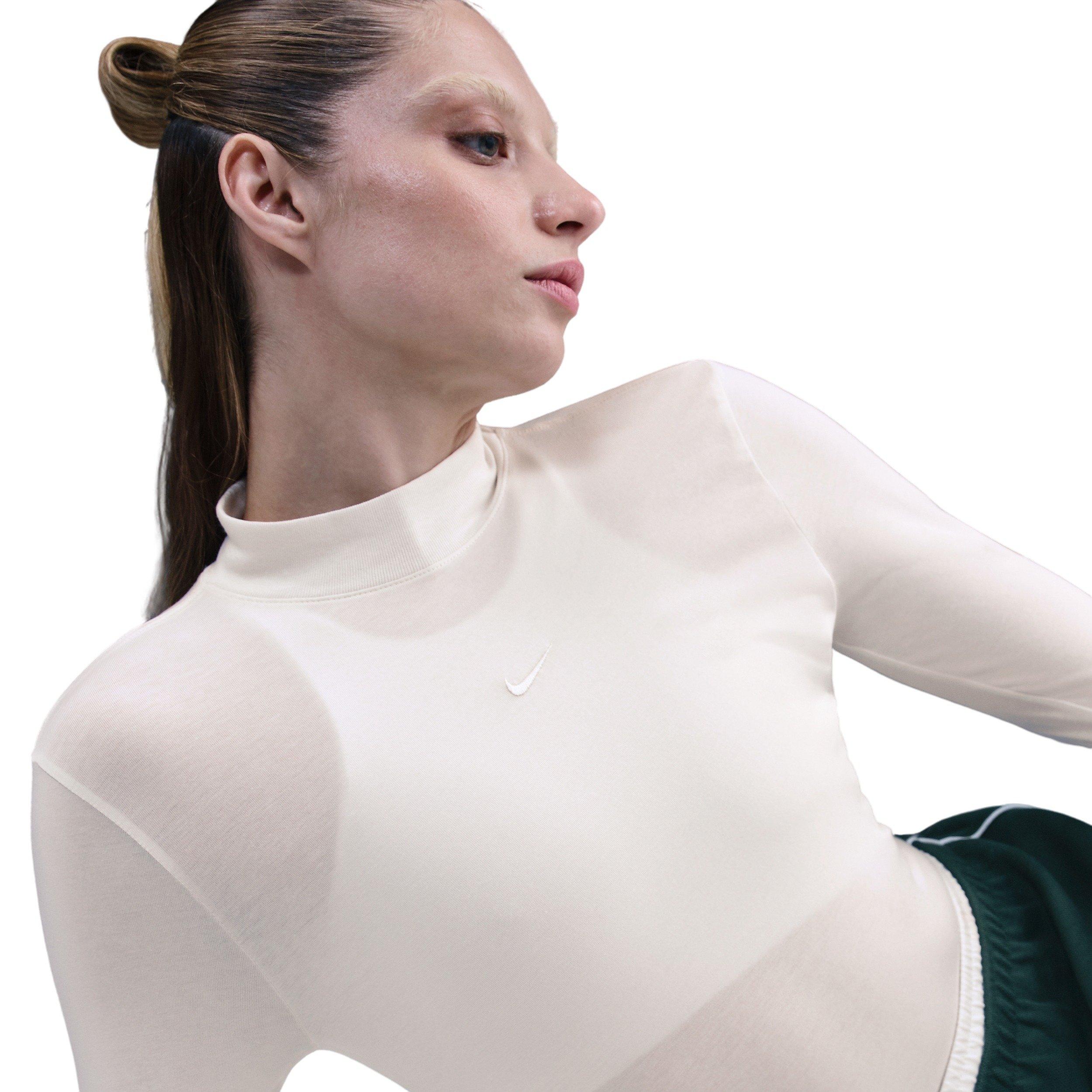 Nike Women's Sportswear Chill Knit Slim Long-Sleeve Mock-Neck T-Shirt - Ivory - IVORY Thumbnail View 3