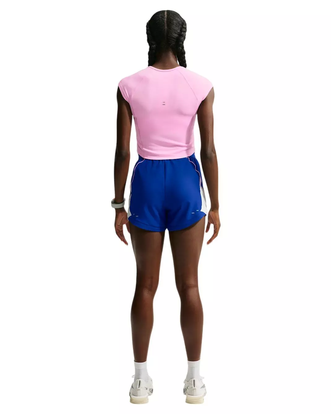 Nike Women's Swoosh Dri-FIT Mid-Rise Unlined Running Shorts - Blue/Grey/Pink - BLUE/GREY/PINK