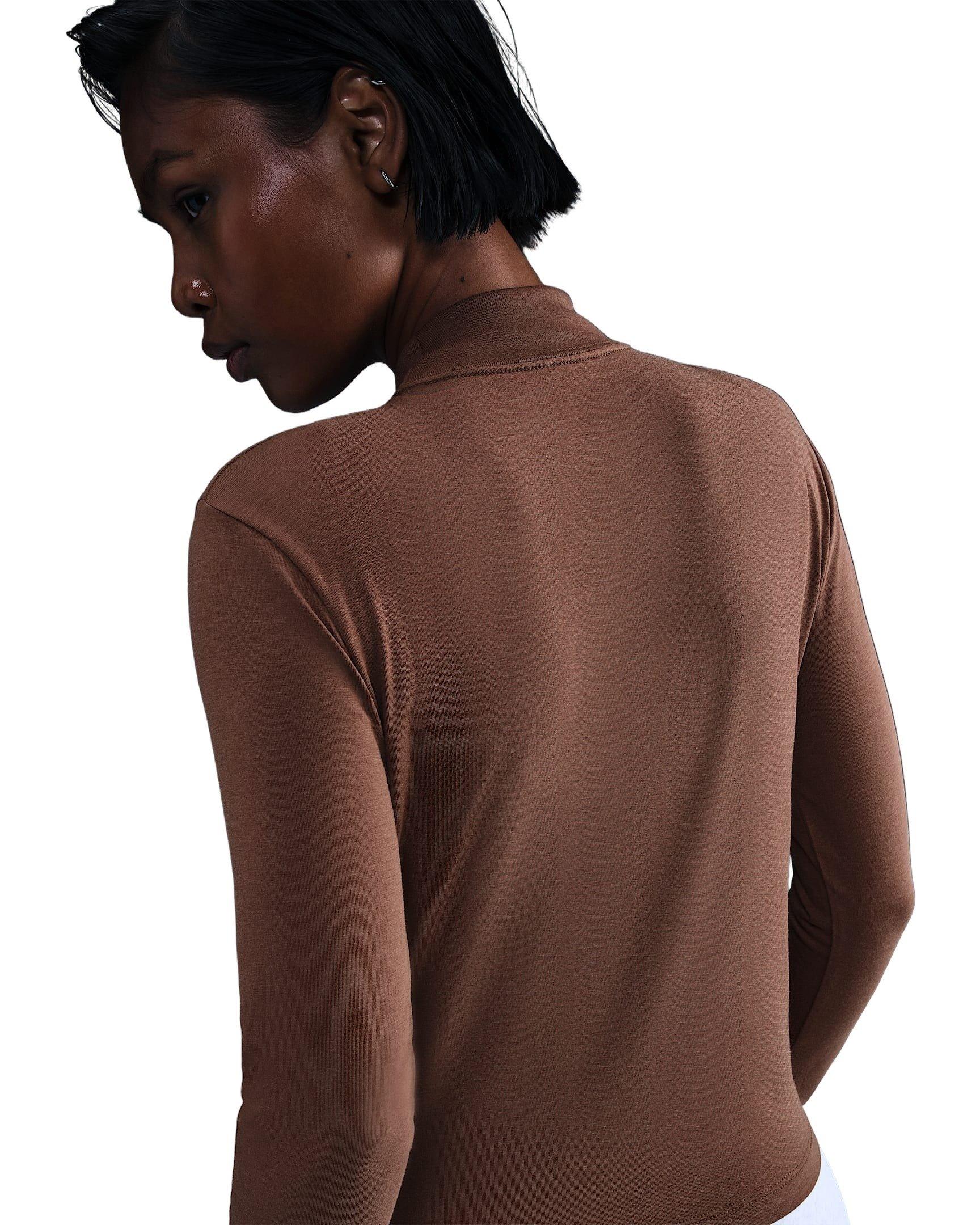 Nike Women's Sportswear Chill Knit Slim Long-Sleeve Mock-Neck T-Shirt - Brown - BROWN Thumbnail View 2