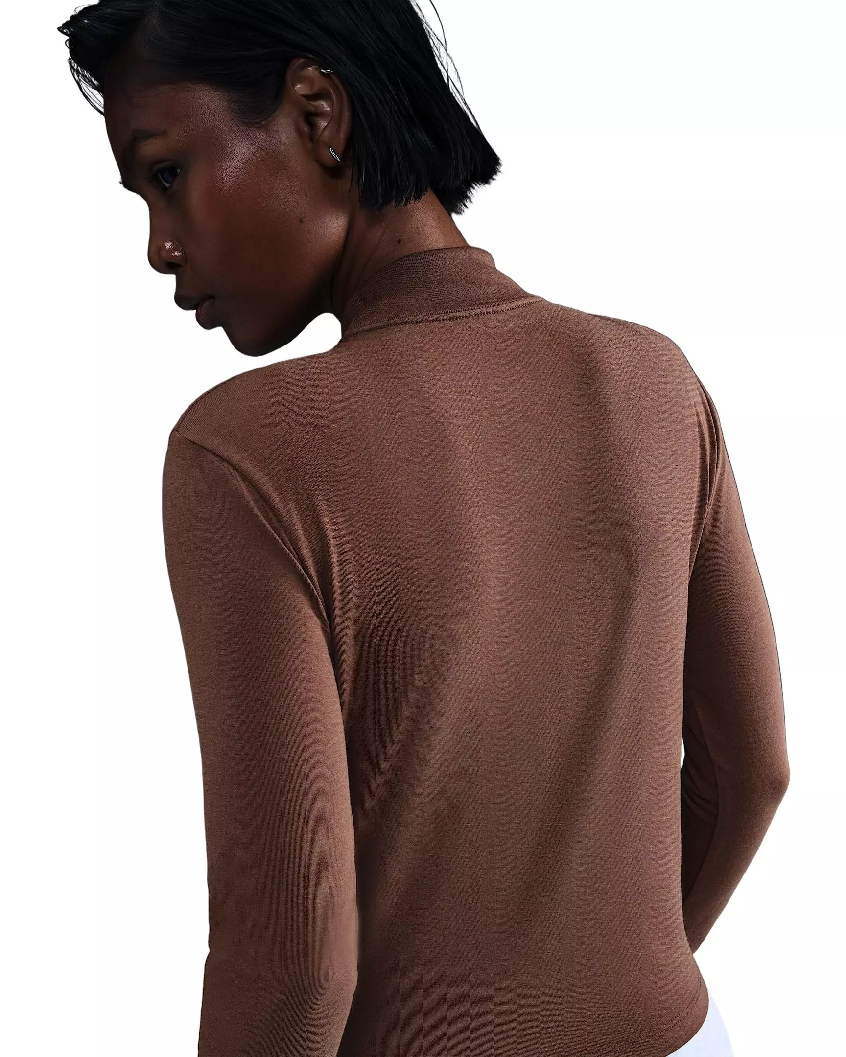 Nike Women's Sportswear Chill Knit Slim Long-Sleeve Mock-Neck T-Shirt -Brown - BROWN
