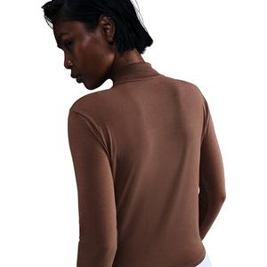 Nike Women's Sportswear Chill Knit Slim Long-Sleeve Mock-Neck T-Shirt -Brown