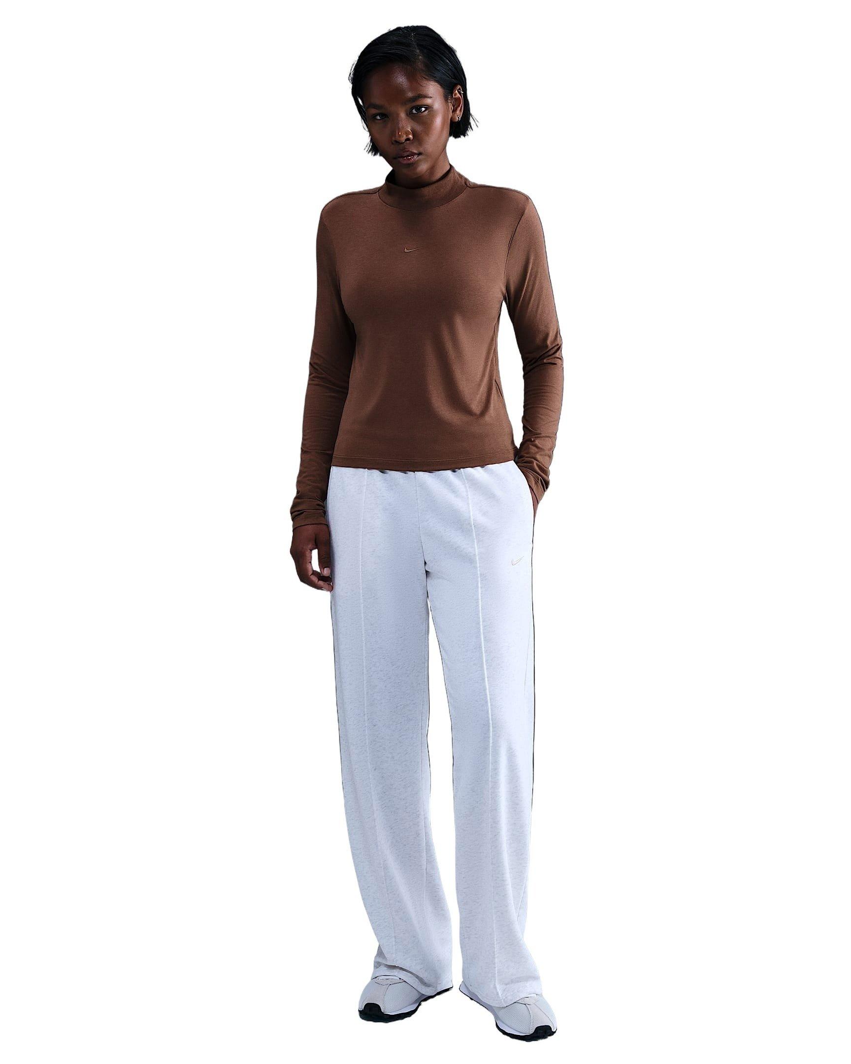 Nike Women's Sportswear Chill Knit Slim Long-Sleeve Mock-Neck T-Shirt - Brown - BROWN Thumbnail View 4