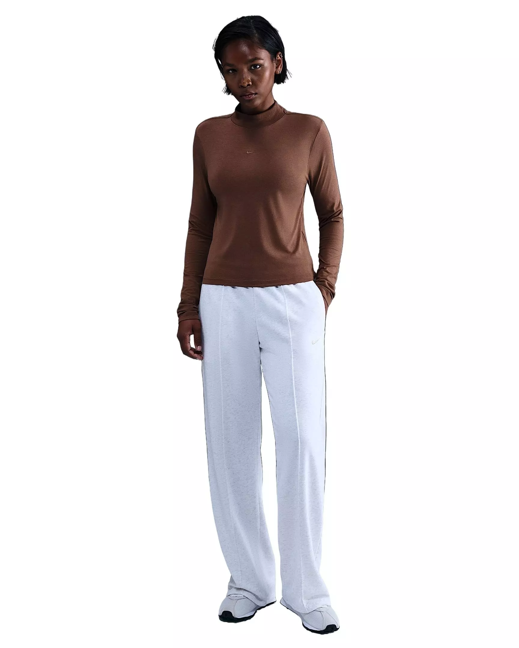 Nike Women's Sportswear Chill Knit Slim Long-Sleeve Mock-Neck T-Shirt - Brown - BROWN