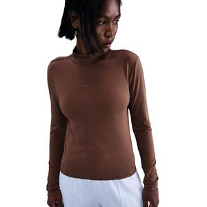 Nike Women's Sportswear Chill Knit Slim Long-Sleeve Mock-Neck T-Shirt -Brown