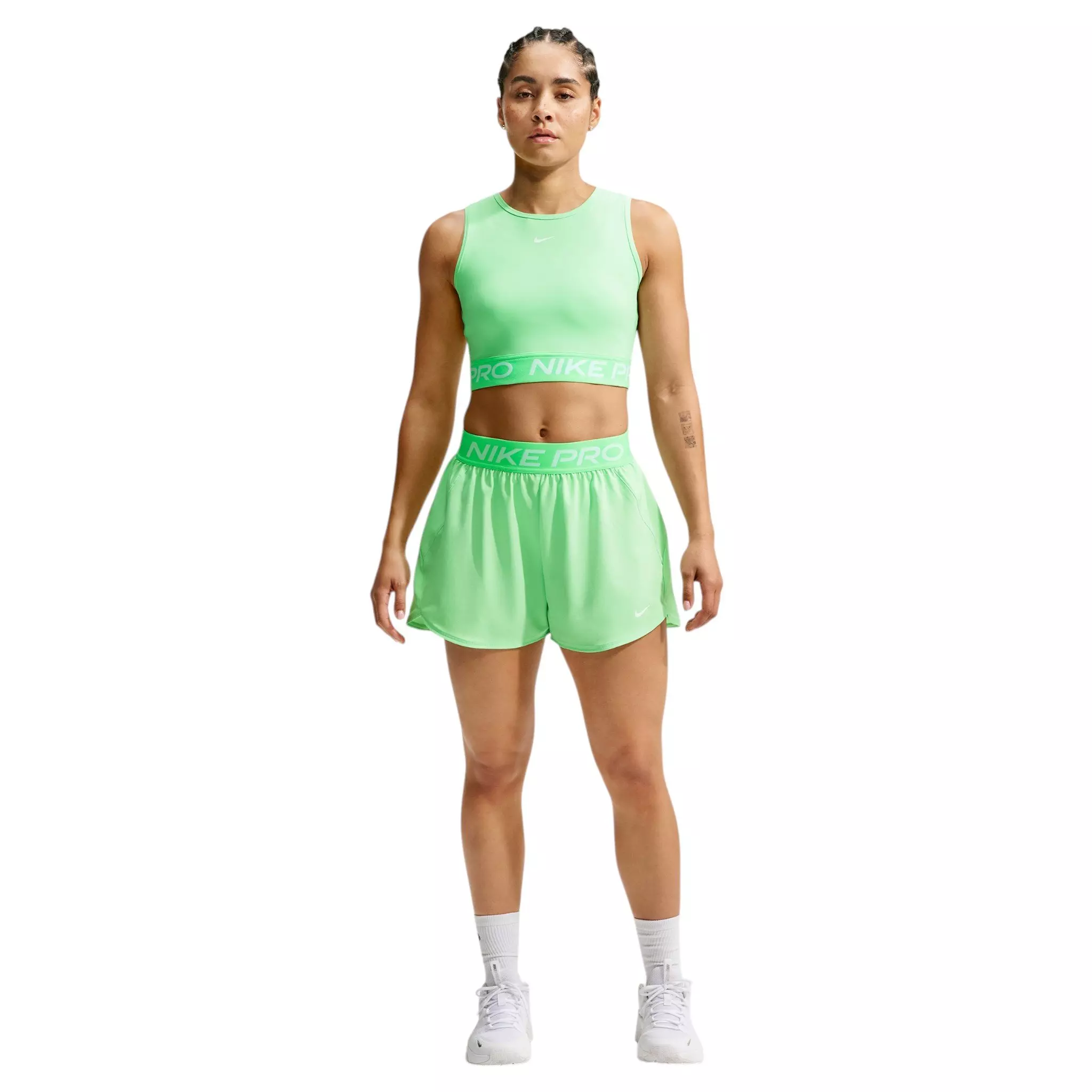Nike Women's Pro Dri-FIT Mid-Rise Brief-Lined 3" Woven Shorts - Green/White - GREEN/WHITE