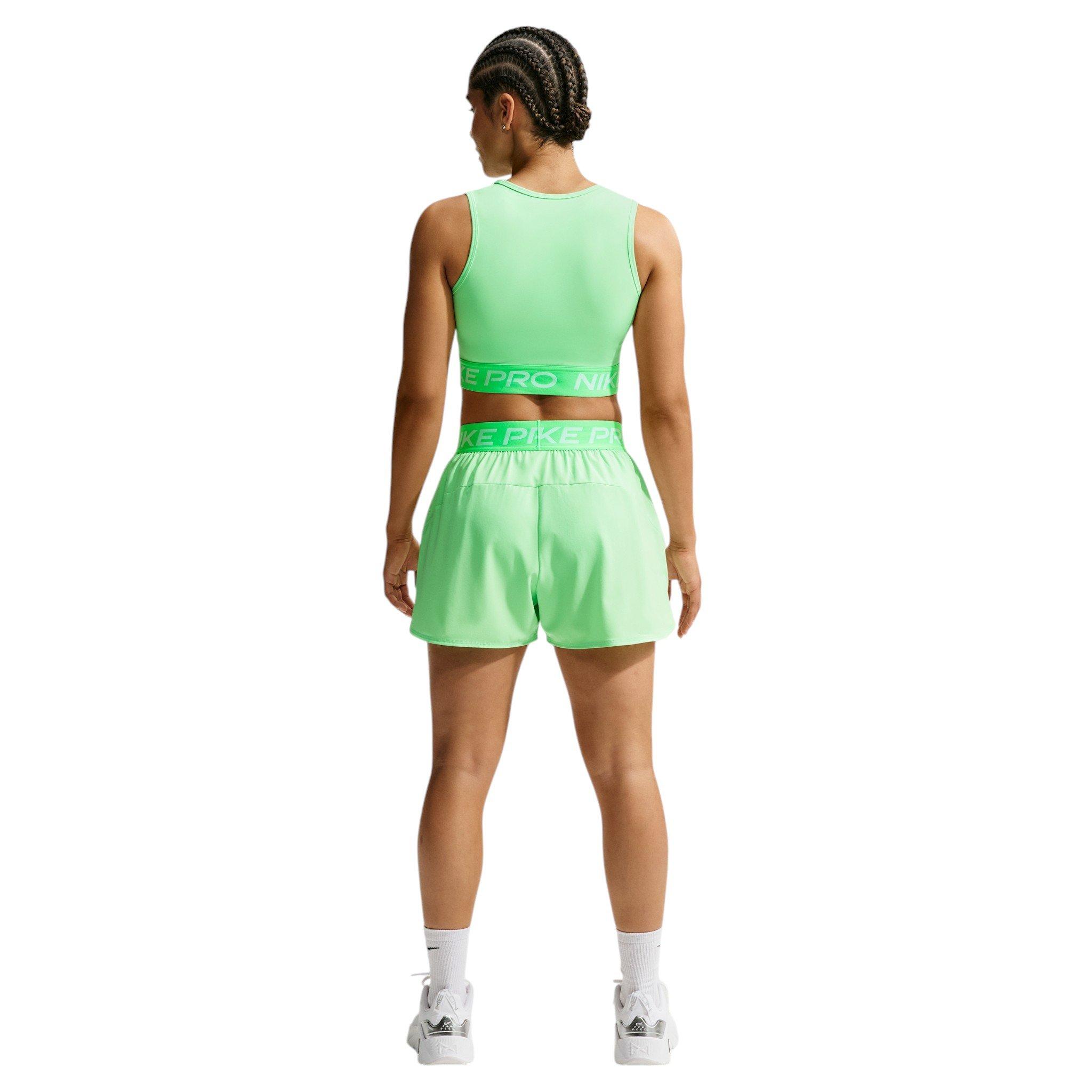 Nike Women's Pro Dri-FIT Mid-Rise Brief-Lined 3" Woven Shorts - Green/White - GREEN/WHITE