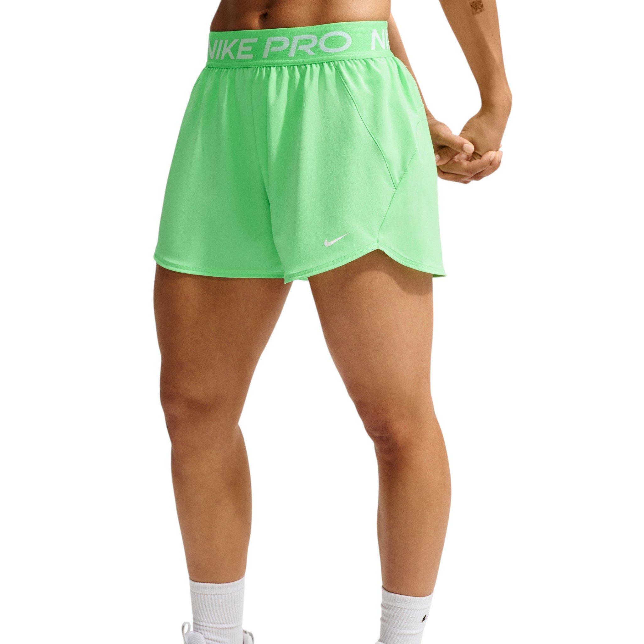 Nike Women's Pro Dri-FIT Mid-Rise Brief-Lined 3" Woven Shorts - Green/White - GREEN/WHITE