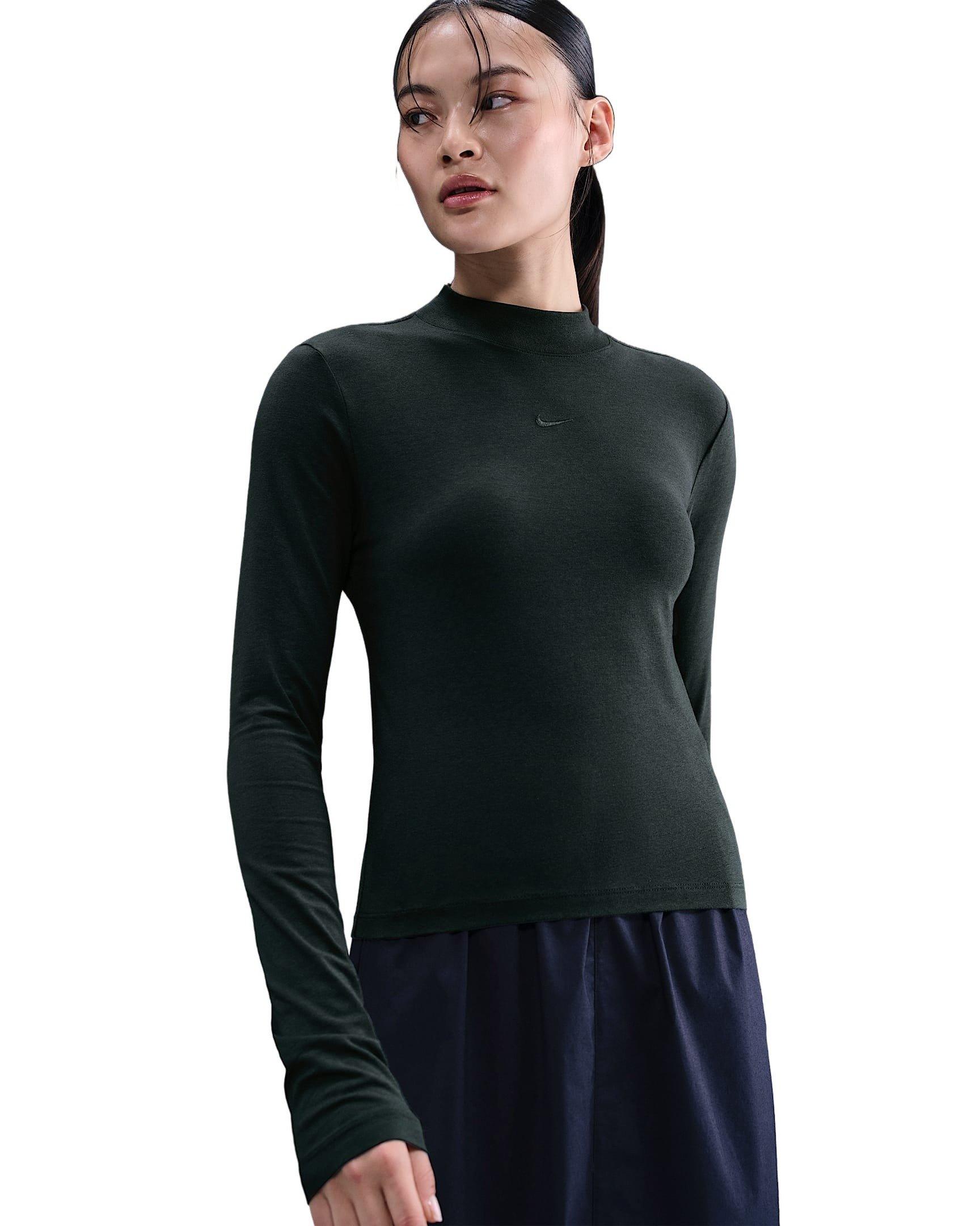 Nike Women's Sportswear Chill Knit Slim Long-Sleeve Mock-Neck T-Shirt -Seaweed Green - SEAWEED GREEN Thumbnail View 1