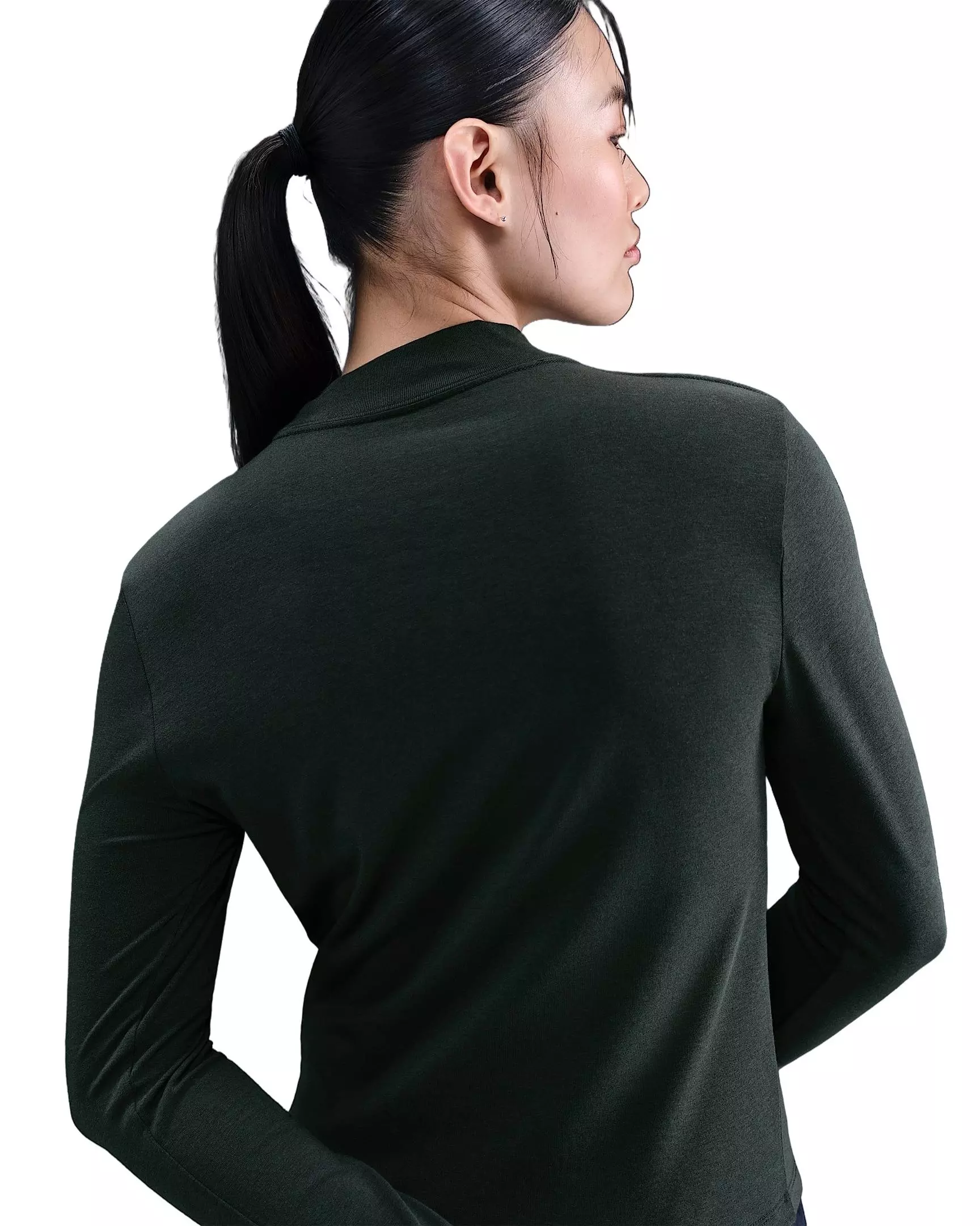 Nike Women's Sportswear Chill Knit Slim Long-Sleeve Mock-Neck T-Shirt -Seaweed Green - SEAWEED GREEN