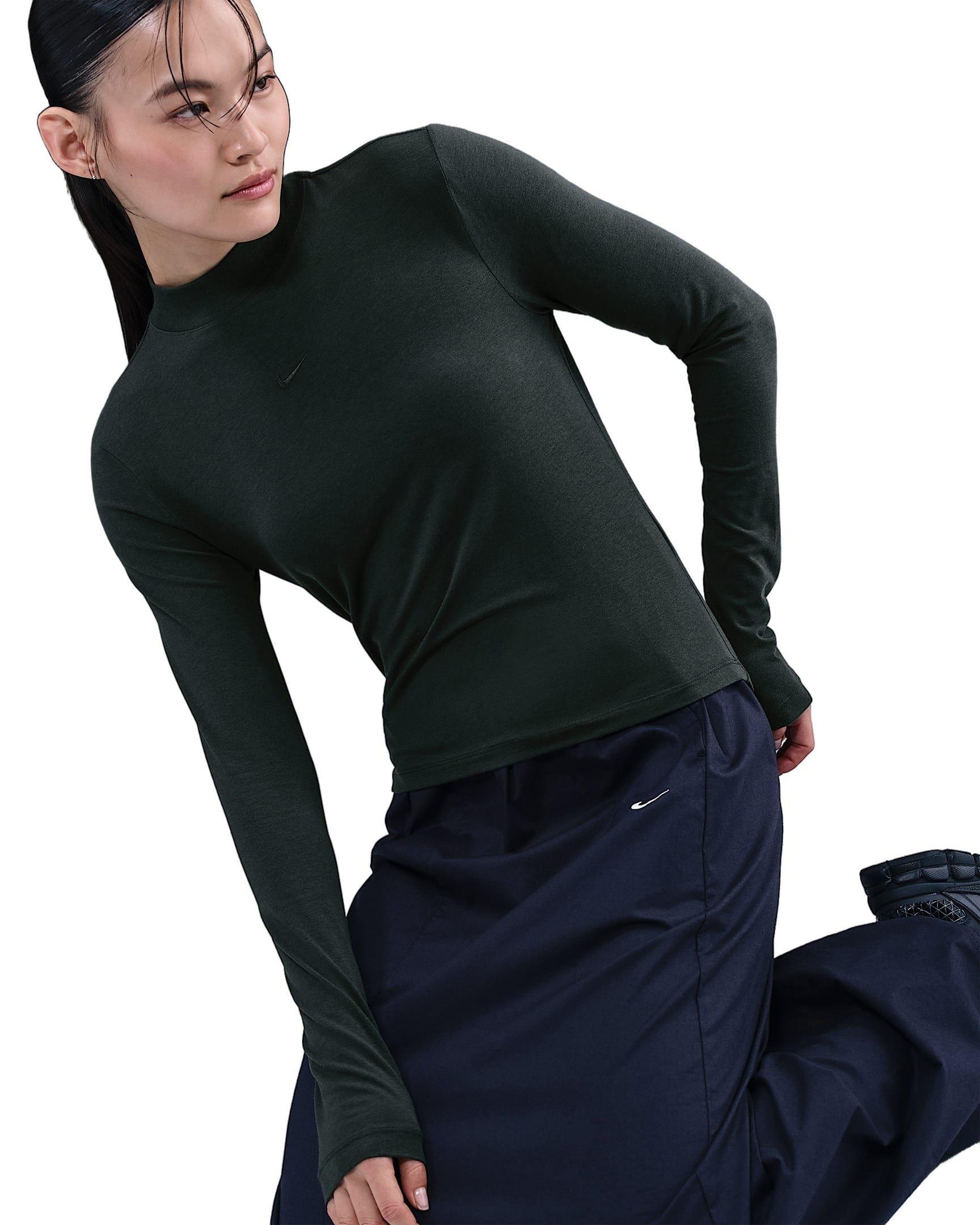 Nike Women's Sportswear Chill Knit Slim Long-Sleeve Mock-Neck T-Shirt - Seaweed Green - SEAWEED GREEN Thumbnail View 3