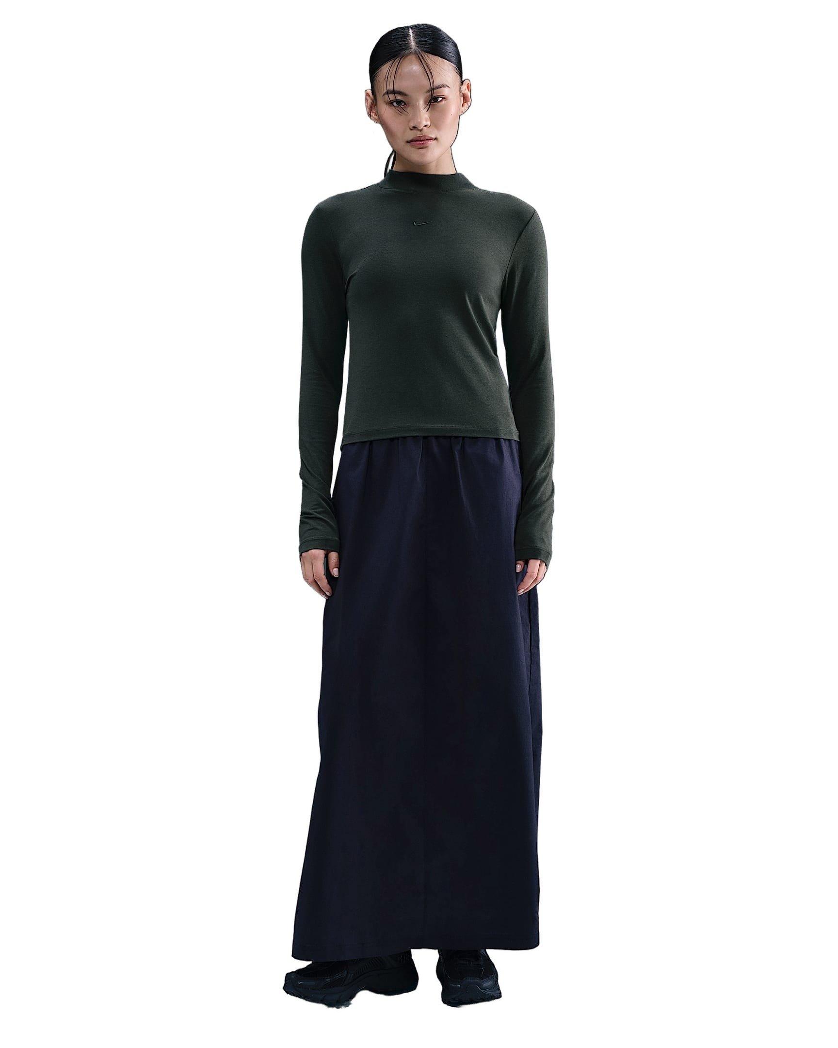 Nike Women's Sportswear Chill Knit Slim Long-Sleeve Mock-Neck T-Shirt - Seaweed Green - SEAWEED GREEN Thumbnail View 4