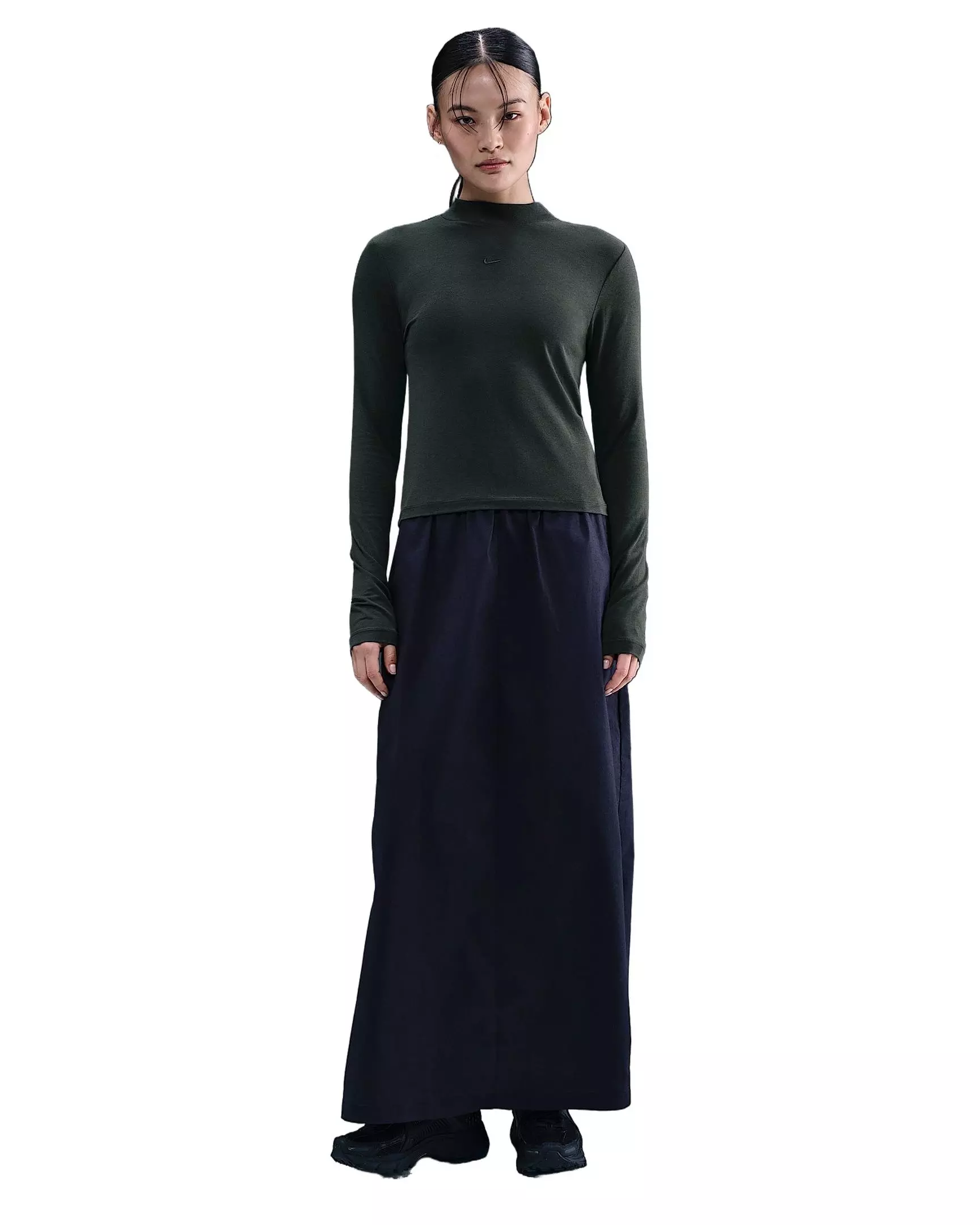 Nike Women's Sportswear Chill Knit Slim Long-Sleeve Mock-Neck T-Shirt -Seaweed Green - SEAWEED GREEN