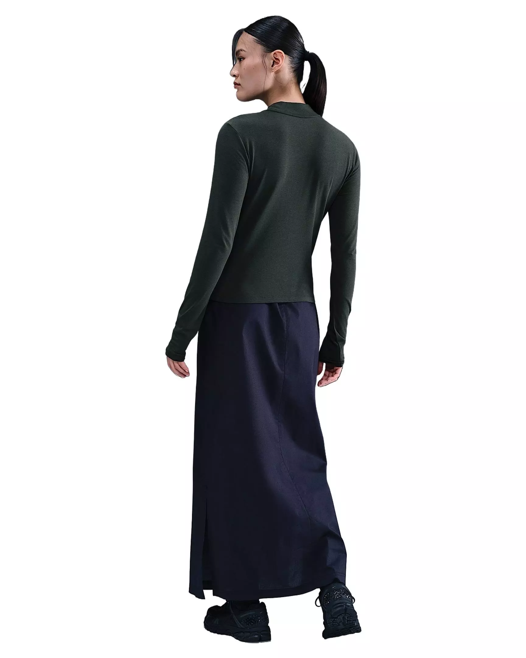 Nike Women's Sportswear Chill Knit Slim Long-Sleeve Mock-Neck T-Shirt -Seaweed Green - SEAWEED GREEN