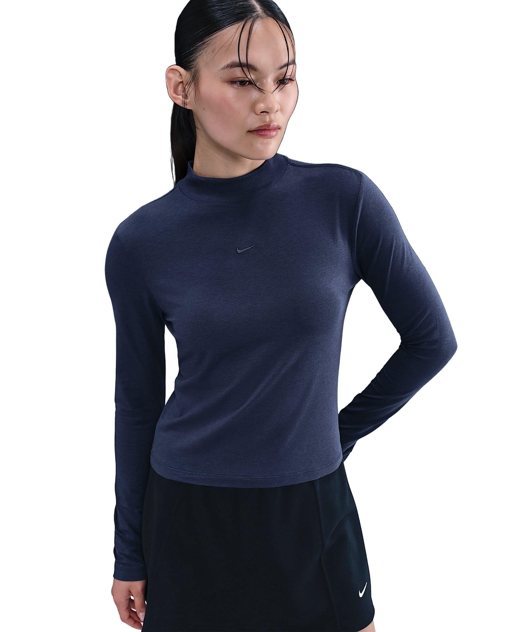 Nike Women's Sportswear Chill Knit Slim Long-Sleeve Mock-Neck T-Shirt -Navy - NAVY Thumbnail View 1