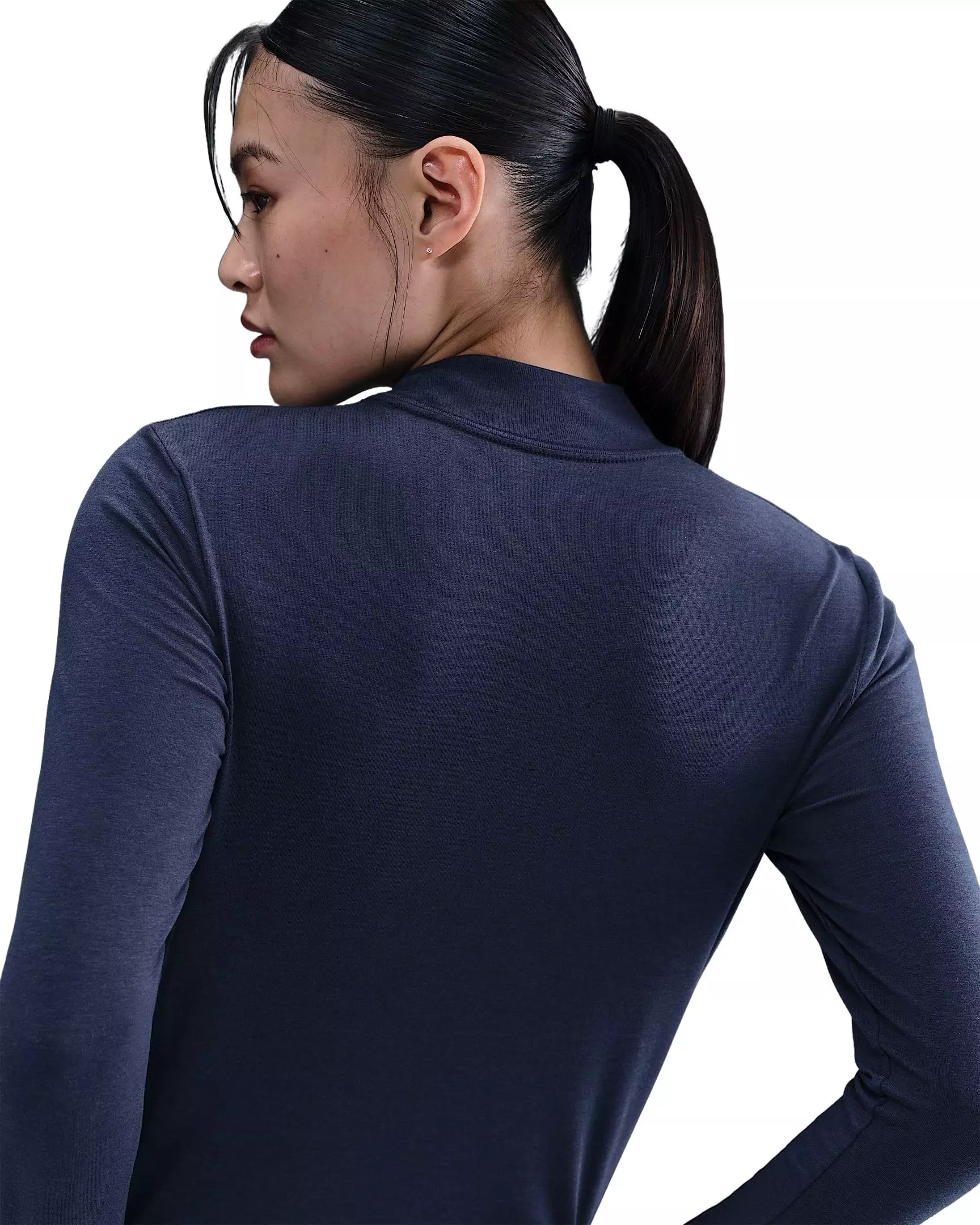 Nike Women's Sportswear Chill Knit Slim Long-Sleeve Mock-Neck T-Shirt -Navy - NAVY