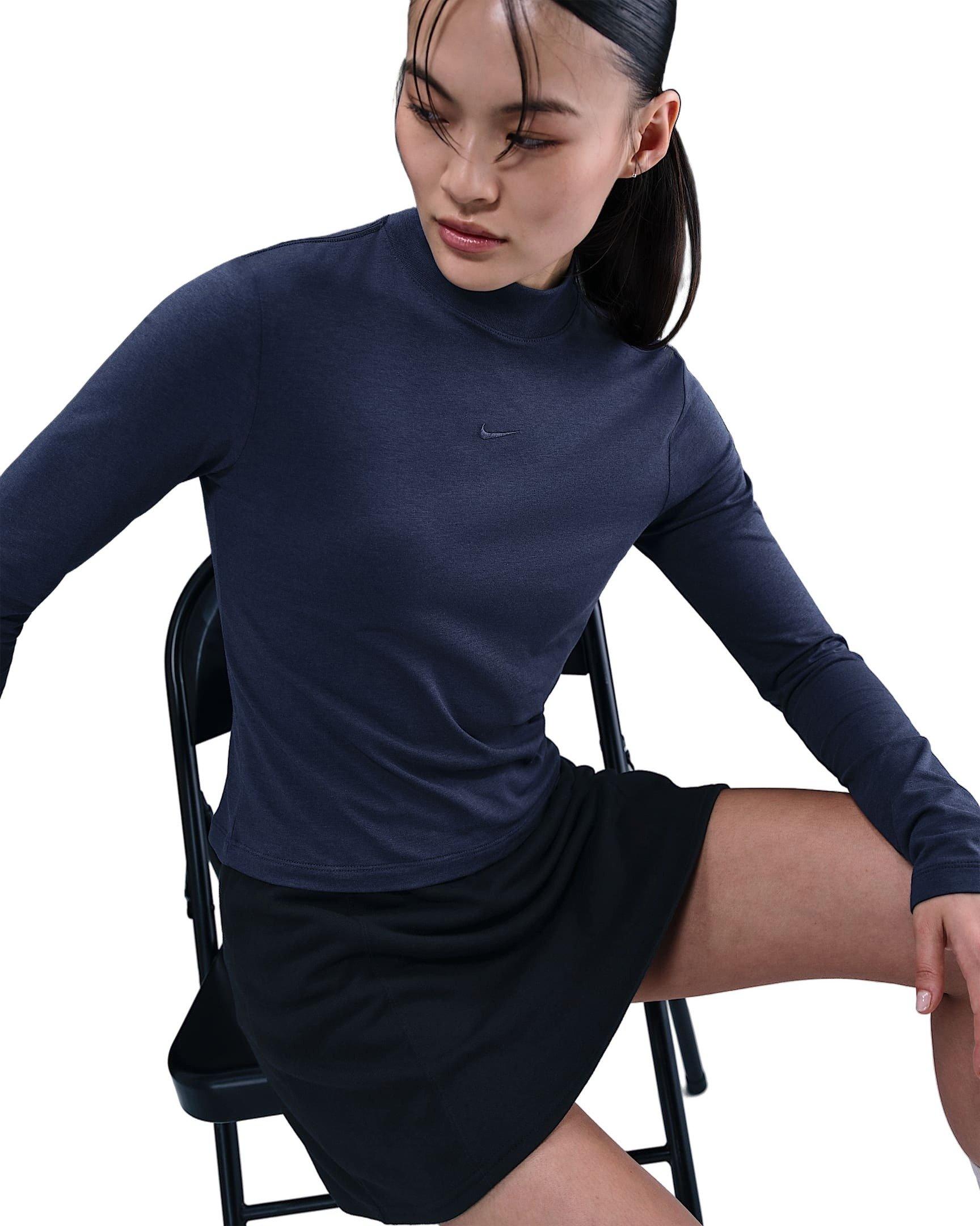 Nike Women's Sportswear Chill Knit Slim Long-Sleeve Mock-Neck T-Shirt -Navy - NAVY Thumbnail View 3