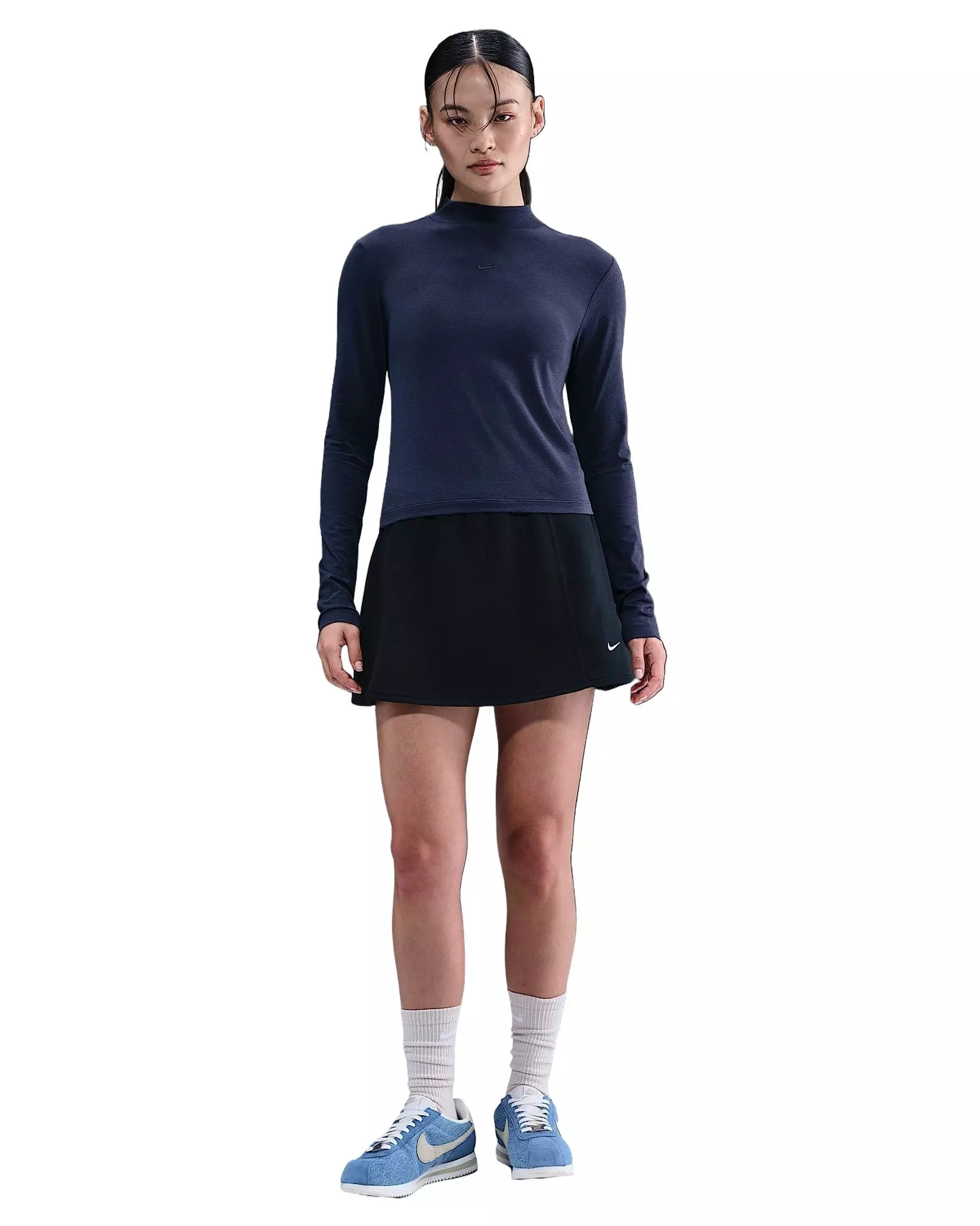 Nike Women's Sportswear Chill Knit Slim Long-Sleeve Mock-Neck T-Shirt - Navy - NAVY