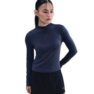 Nike Women's Sportswear Chill Knit Slim Long-Sleeve Mock-Neck T-Shirt -Navy