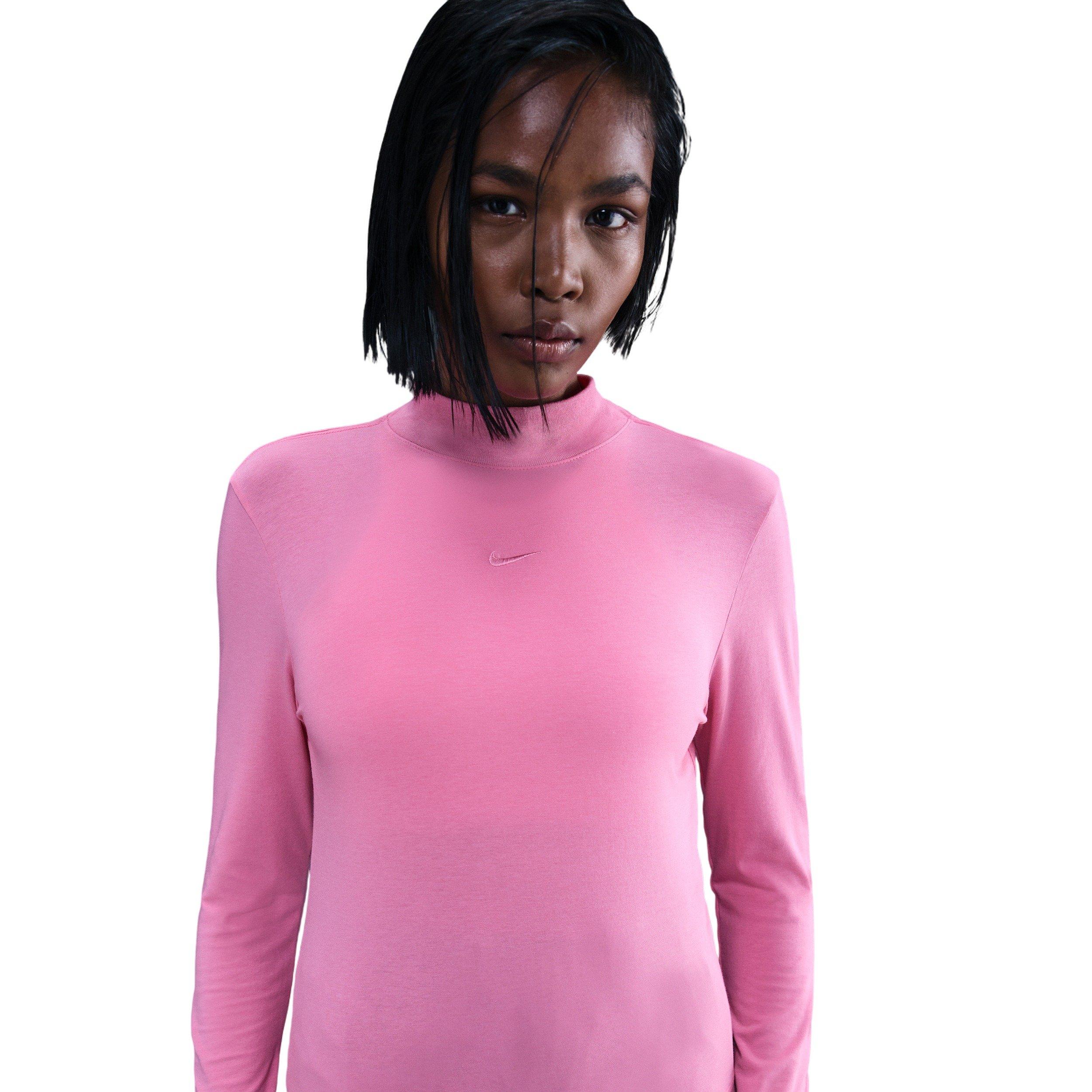 Nike Women's Sportswear Chill Knit Slim Long-Sleeve Mock-Neck T-Shirt - Pink - PINK Thumbnail View 1