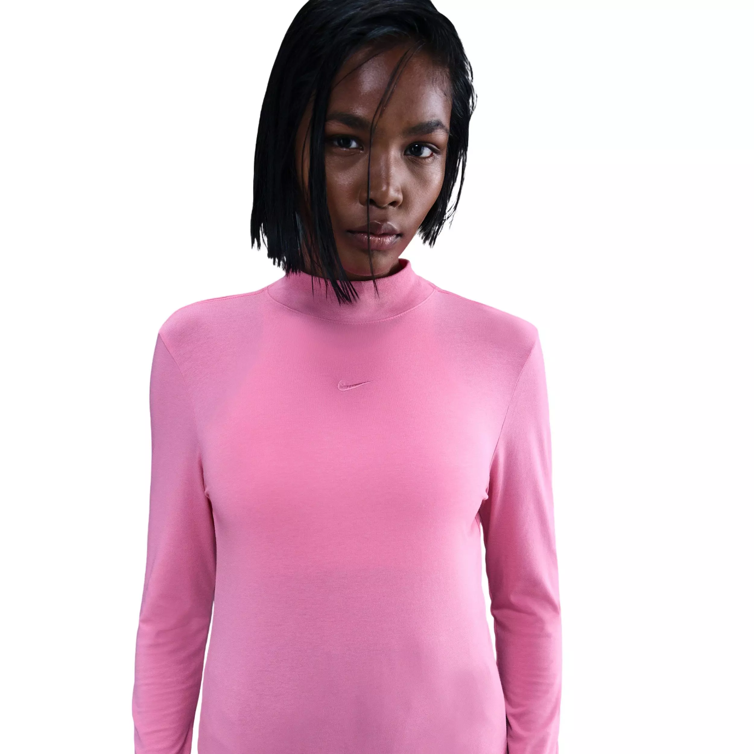 Nike Women's Sportswear Chill Knit Slim Long-Sleeve Mock-Neck T-Shirt - Pink - PINK