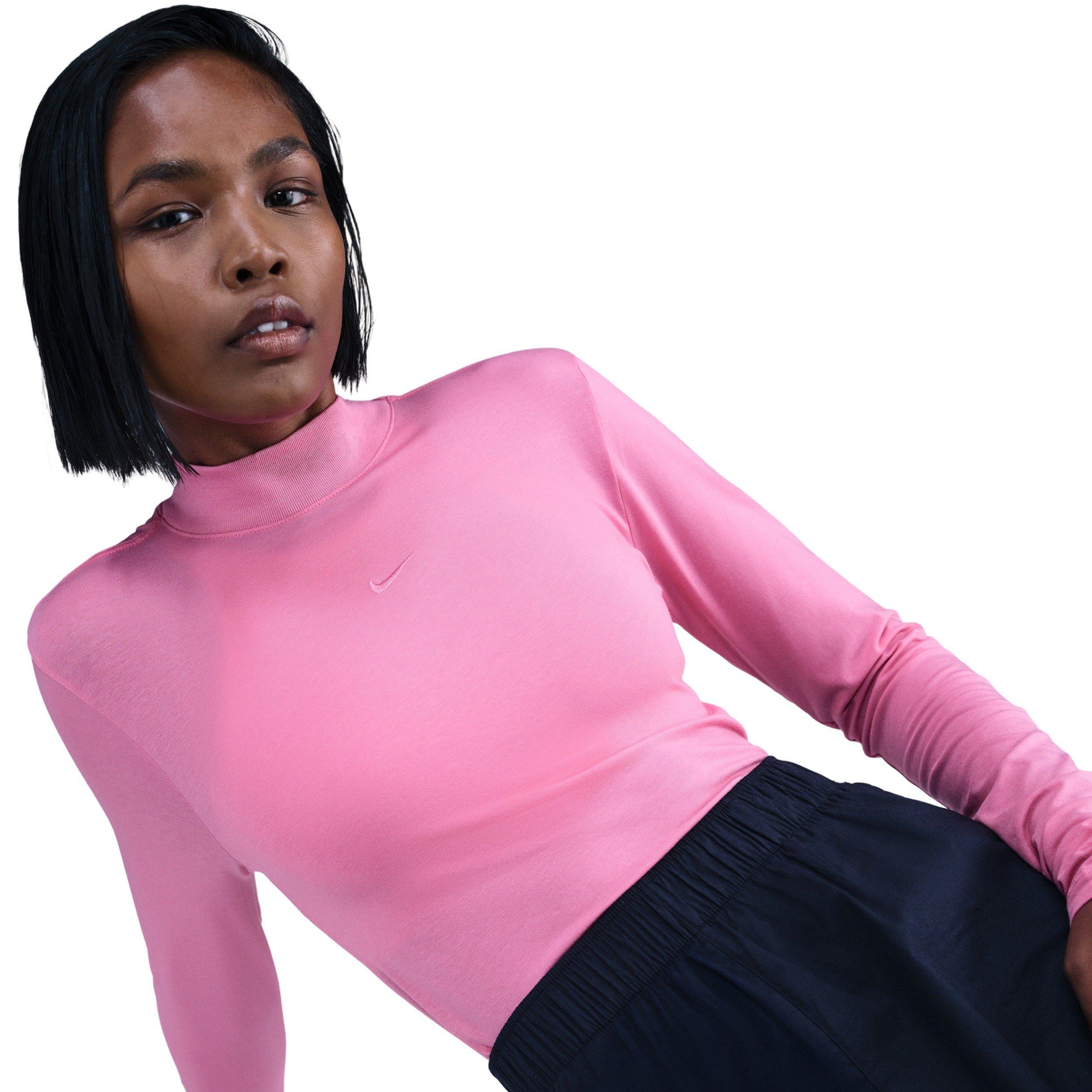Nike Women's Sportswear Chill Knit Slim Long-Sleeve Mock-Neck T-Shirt -Pink - PINK Thumbnail View 3
