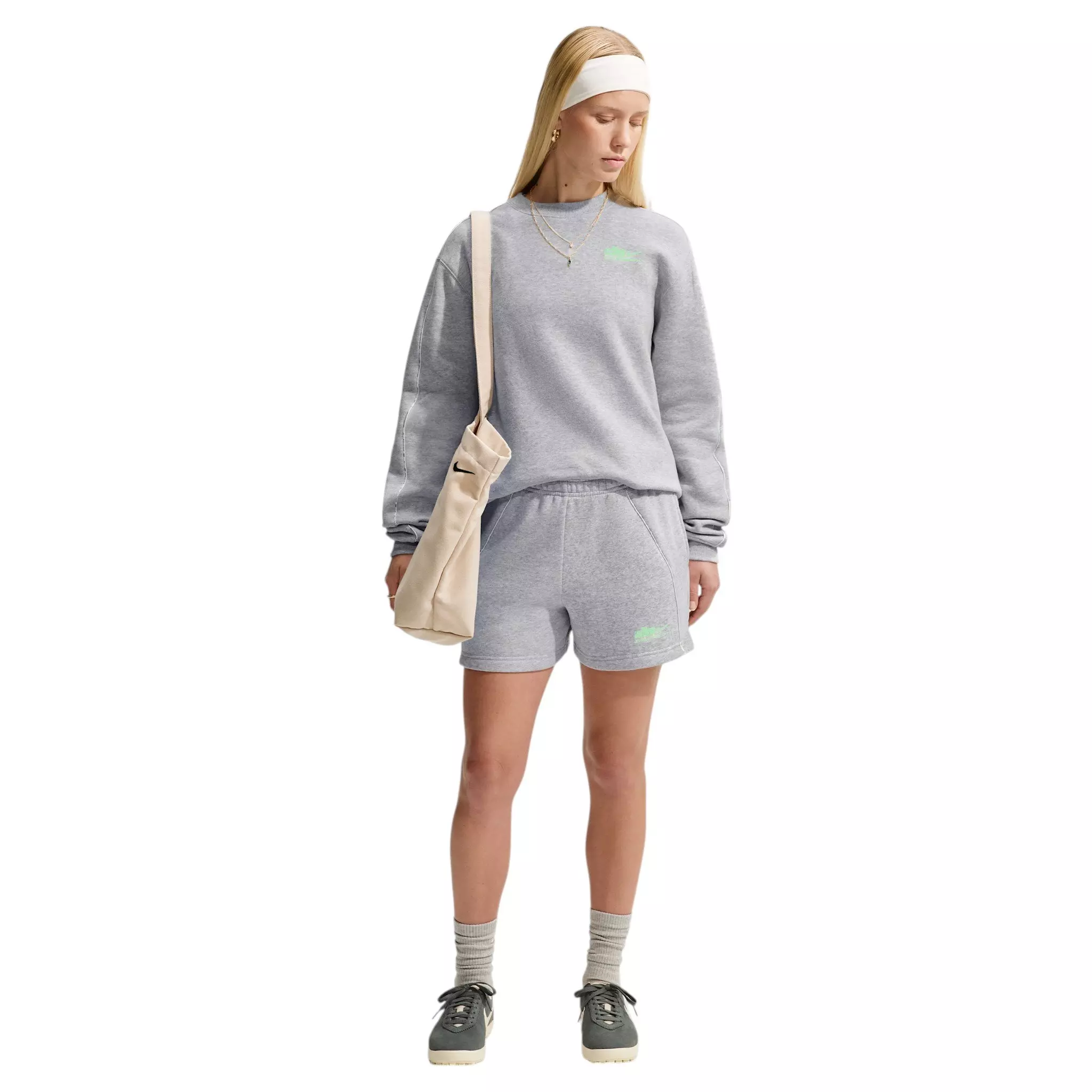 Nike Women's Studio Fleece Med Weight "Graphic Pack" "Athletic Dept" Mid-Rise Shorts - Grey - GREY