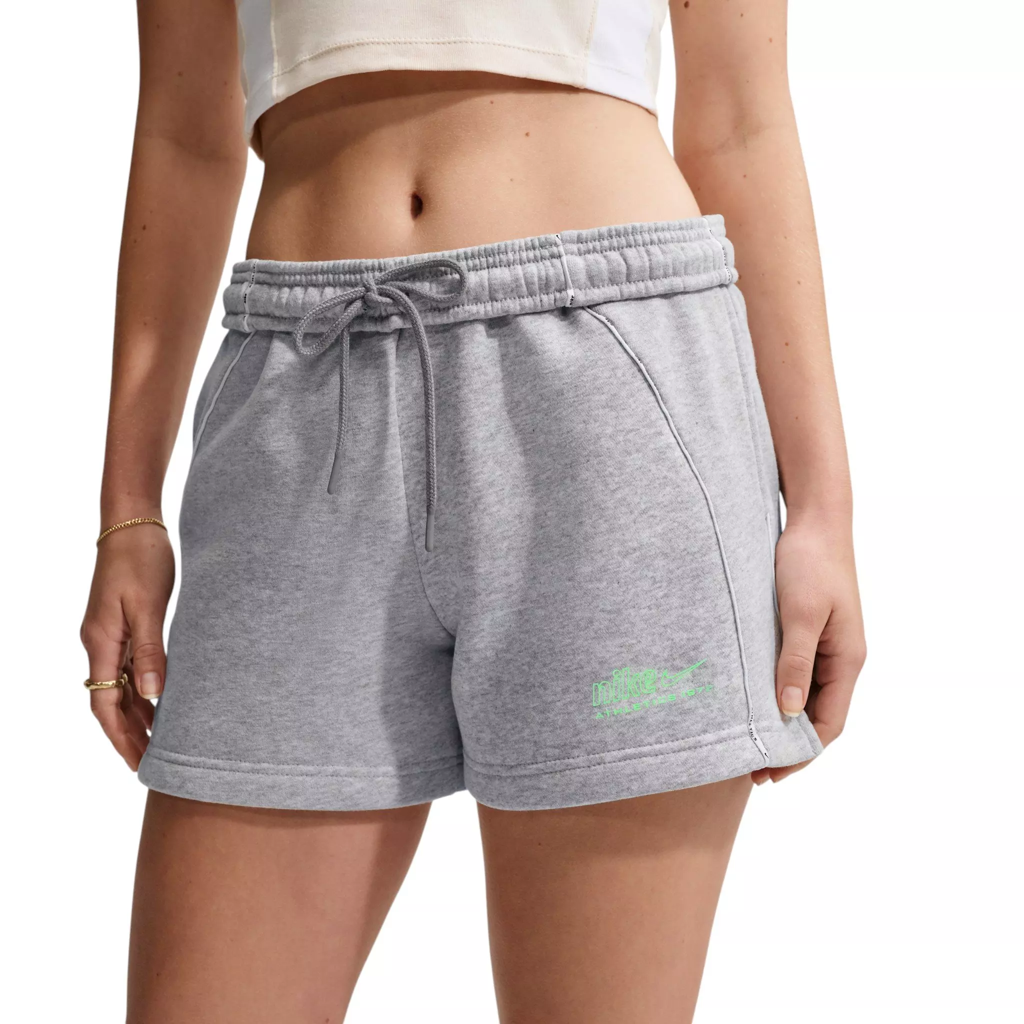 Nike Women's Studio Fleece Med Weight "Graphic Pack" "Athletic Dept" Mid-Rise Shorts - Grey - GREY