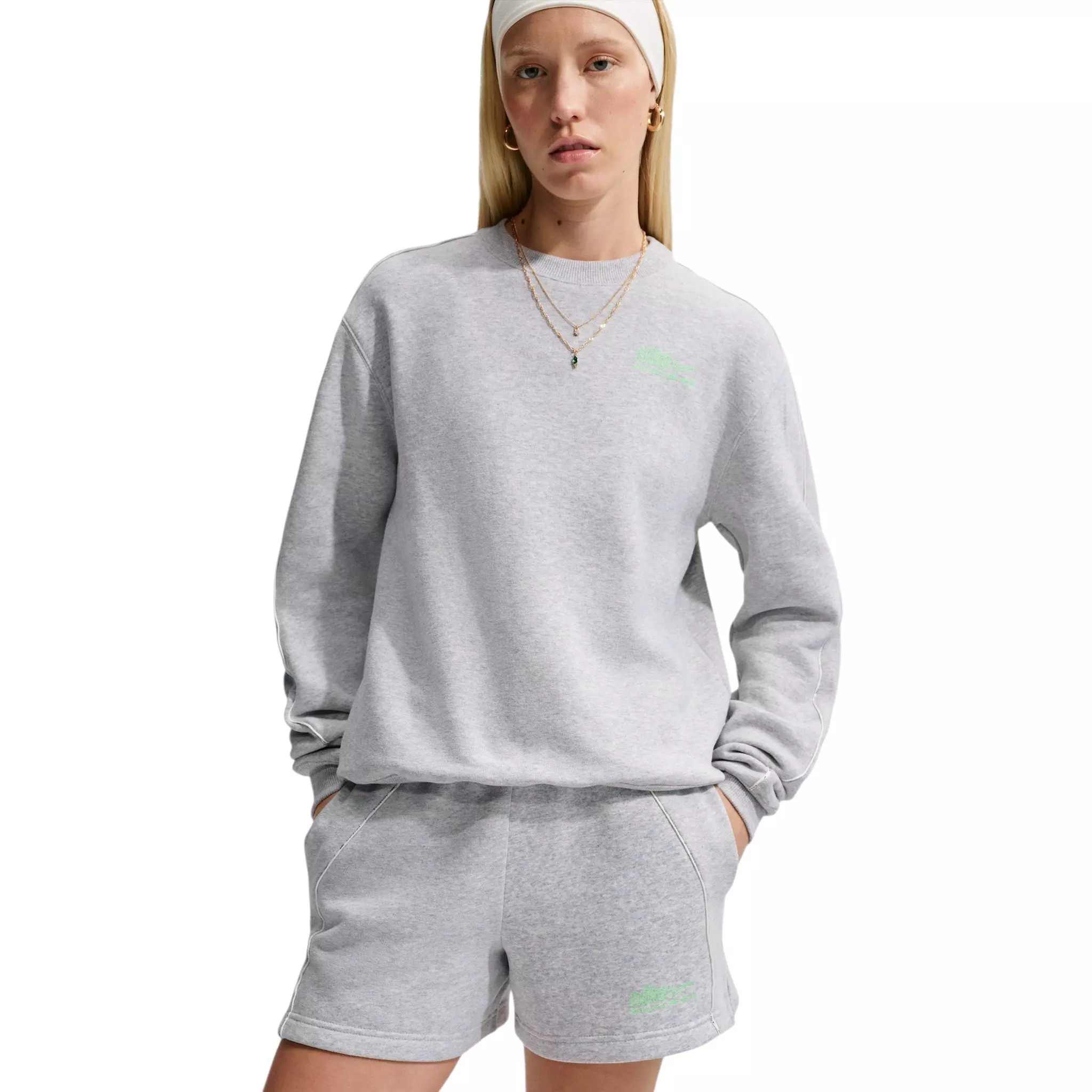 Nike Women's Studio Fleece Med Weight "Graphic Pack" "Athletic Dept" Mid-Rise Shorts - Grey - GREY