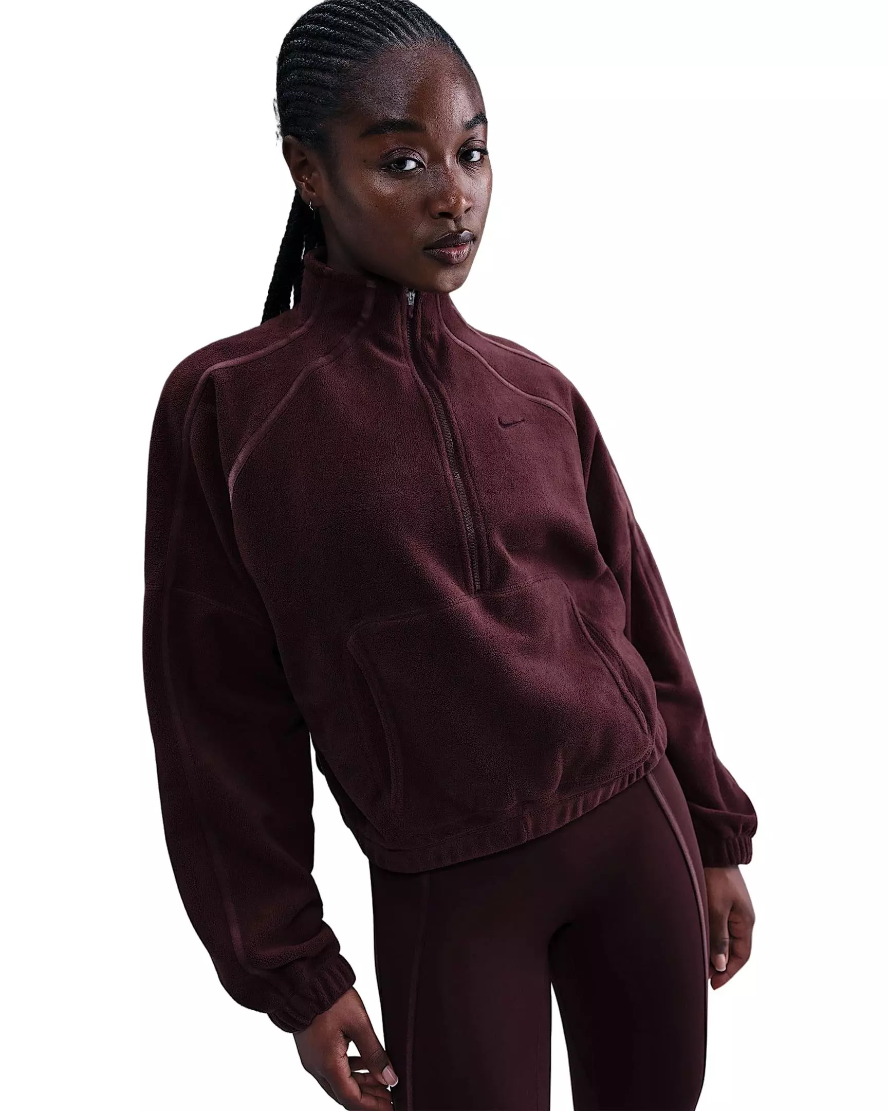 Nike Women's One Therma-FIT 1/2-Zip Top - Burgundy - BURGUNDY
